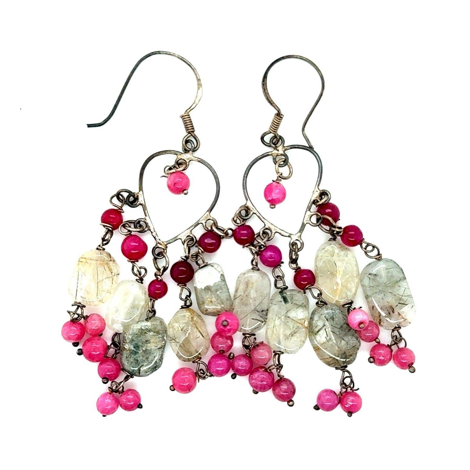 Pink/White Stones Chandelier Earrings