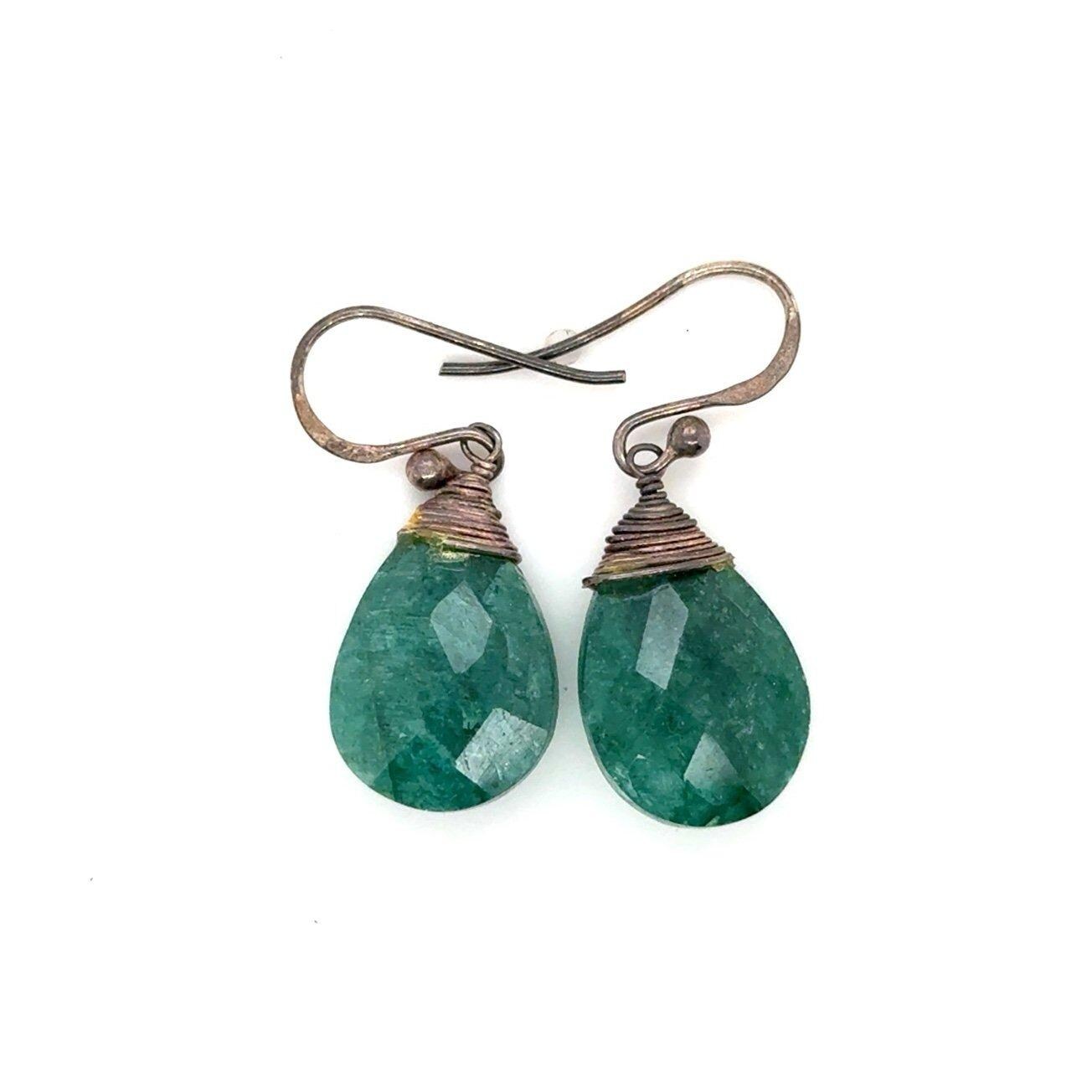 925 Silver Hook Green Stone Dangle Earrings
