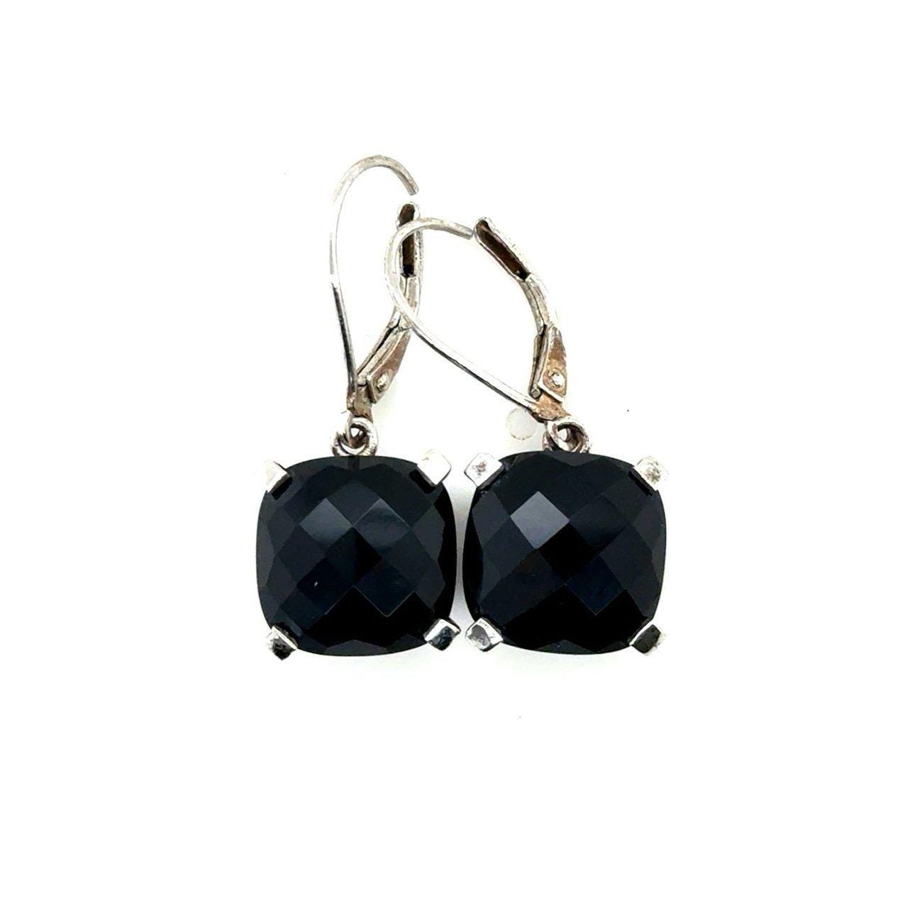 925 Silver Faceted Onyx Earrings