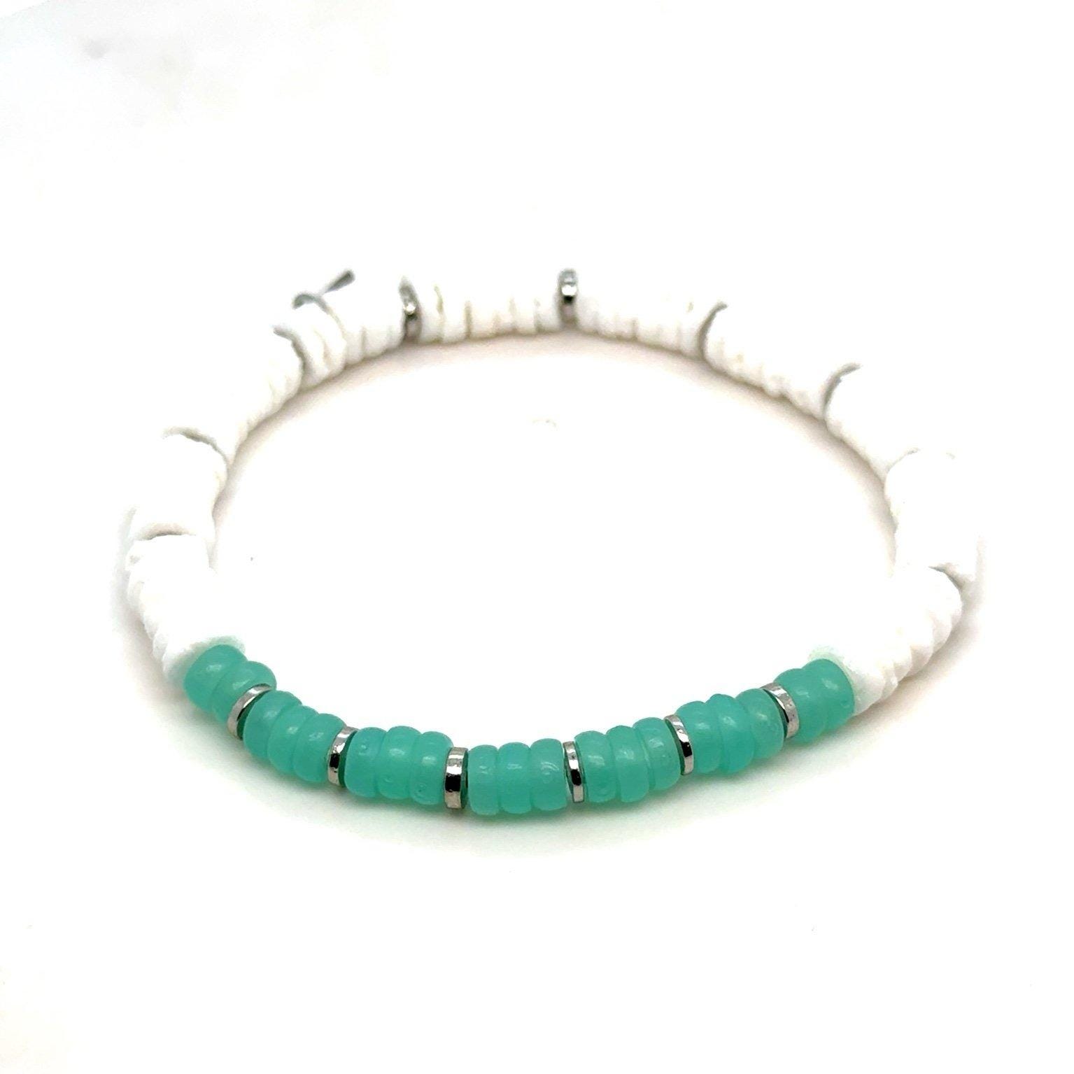 Pura Vida Green/White/Silver Bead Bracelet