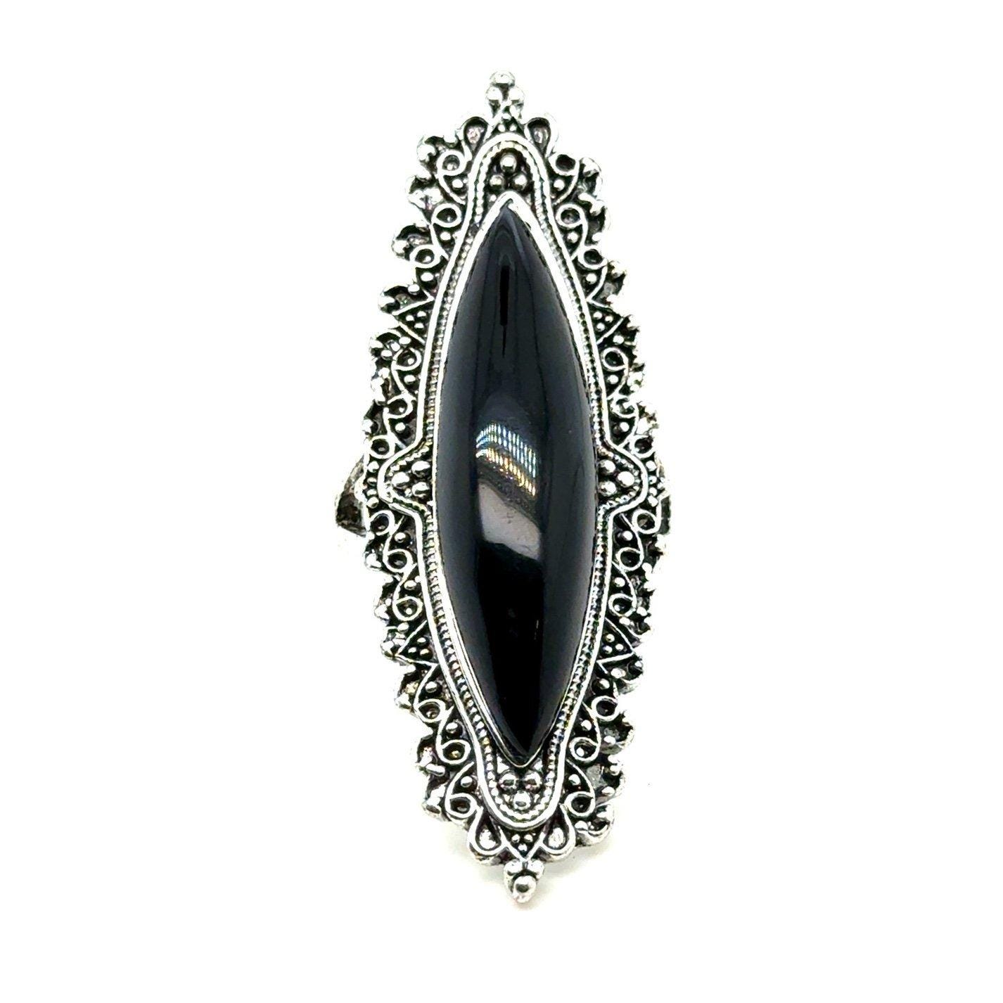 Silvertone Onyx Ring