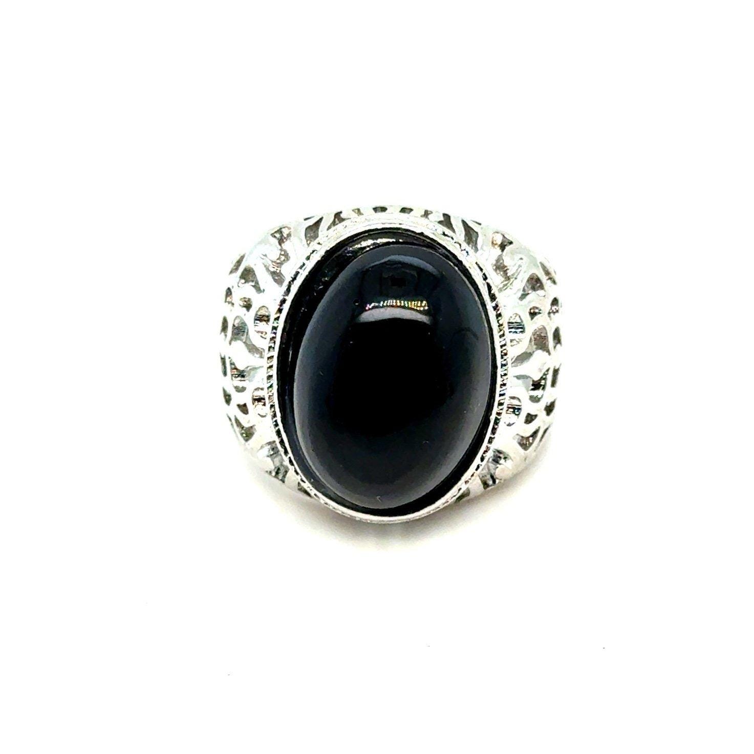 Oval Shaped Black Stone Ring