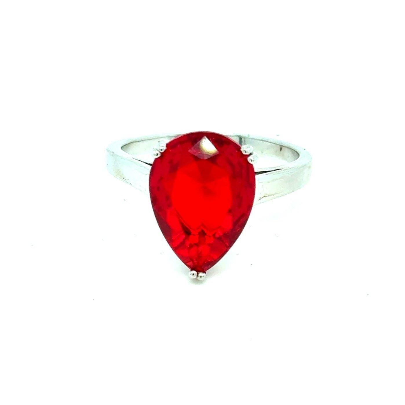 Teardrop Shaped Ruby Color Stone Ring