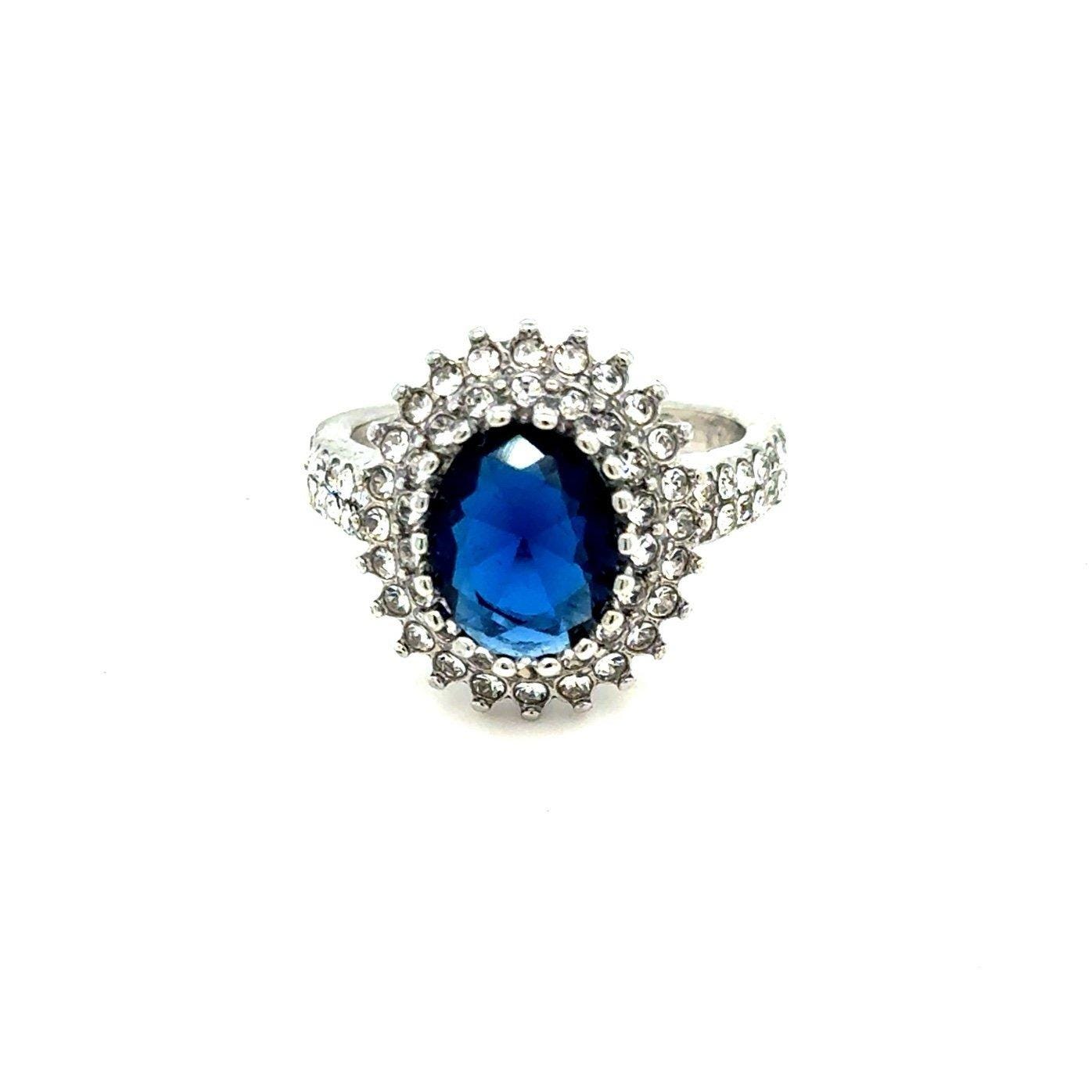 Cluster Blue Sapphire/White Cz Ring