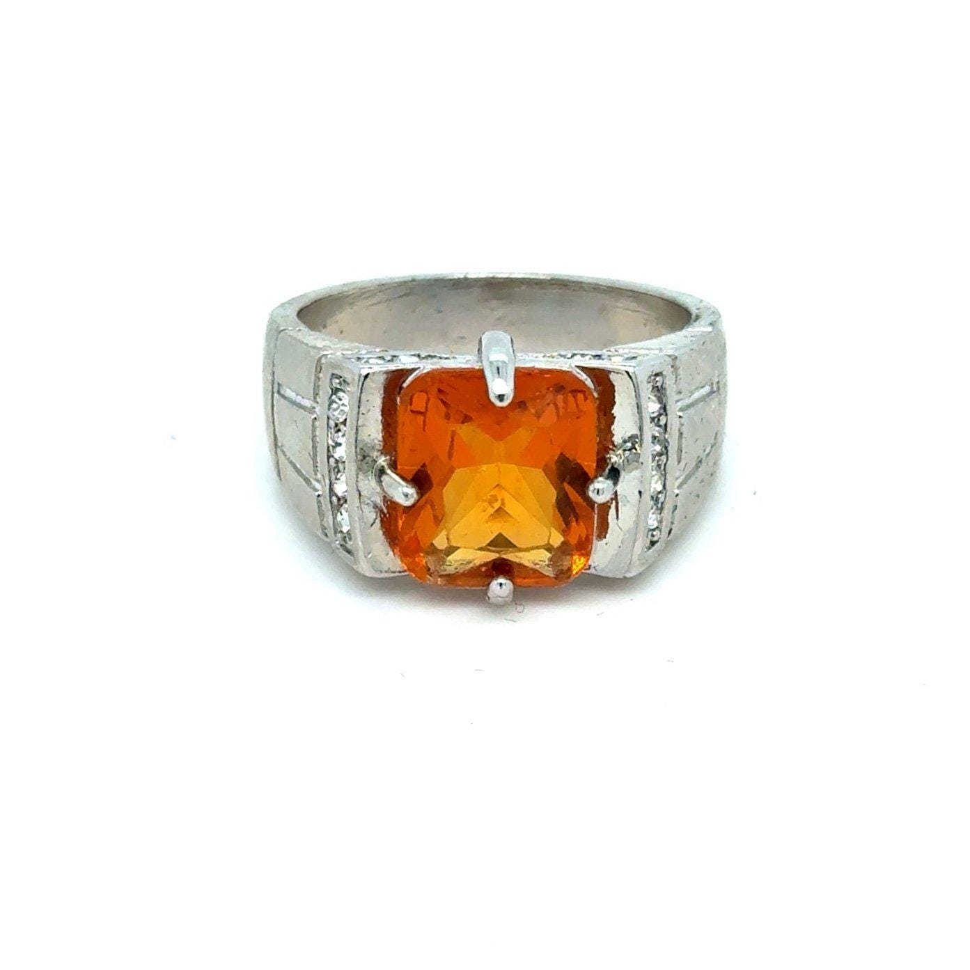 Silver Citrine/Cz Ring
