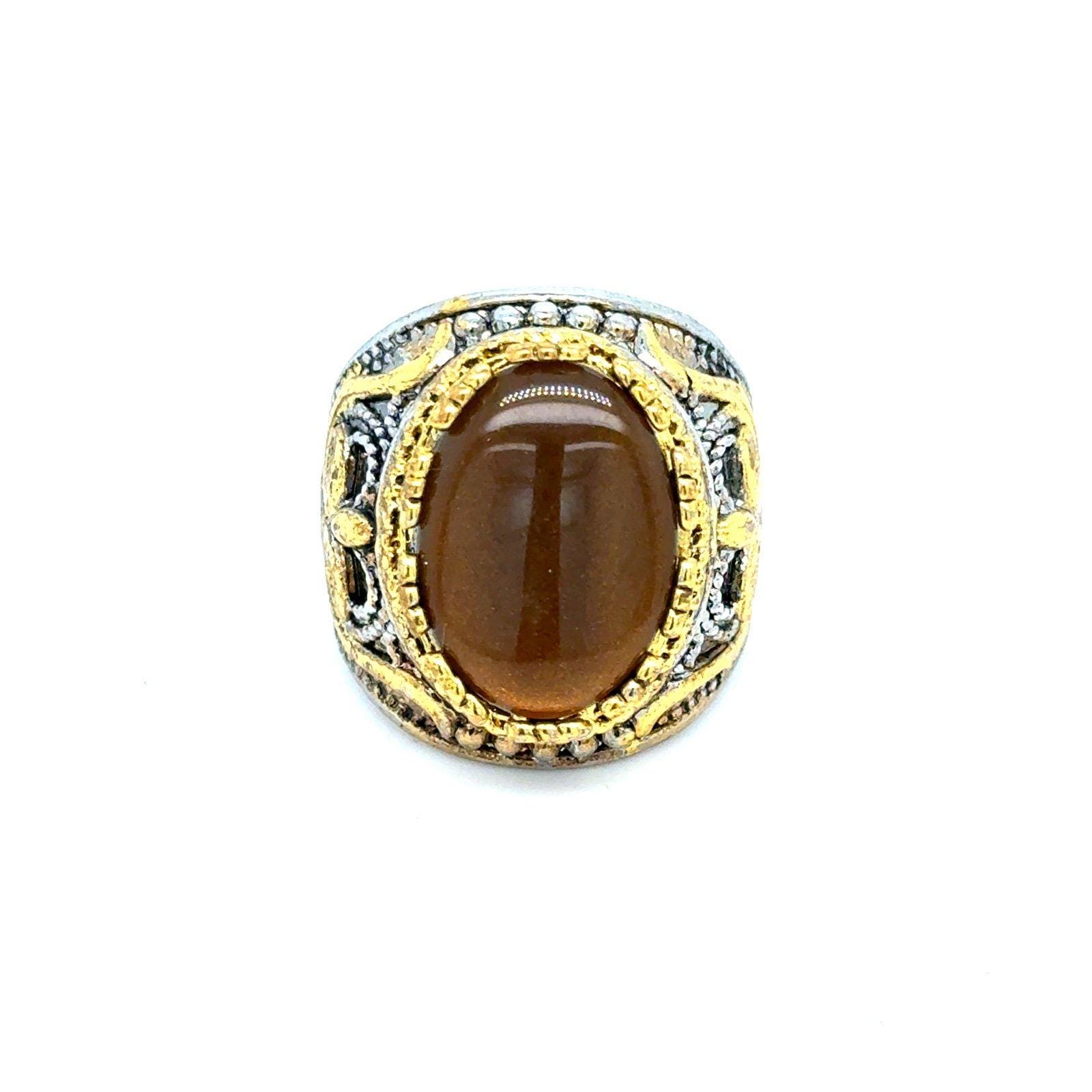 Silver Brown Gold Accent Ring