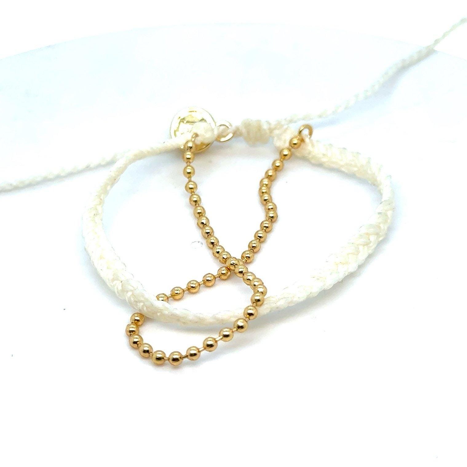 Pura Vida White Brade Gold Bead Link Bracelet