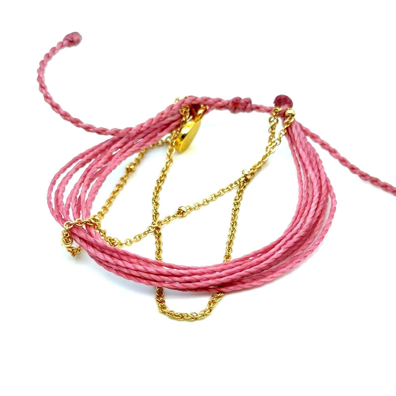 Pura Vida Pink Strand Gold Chain Bracelet