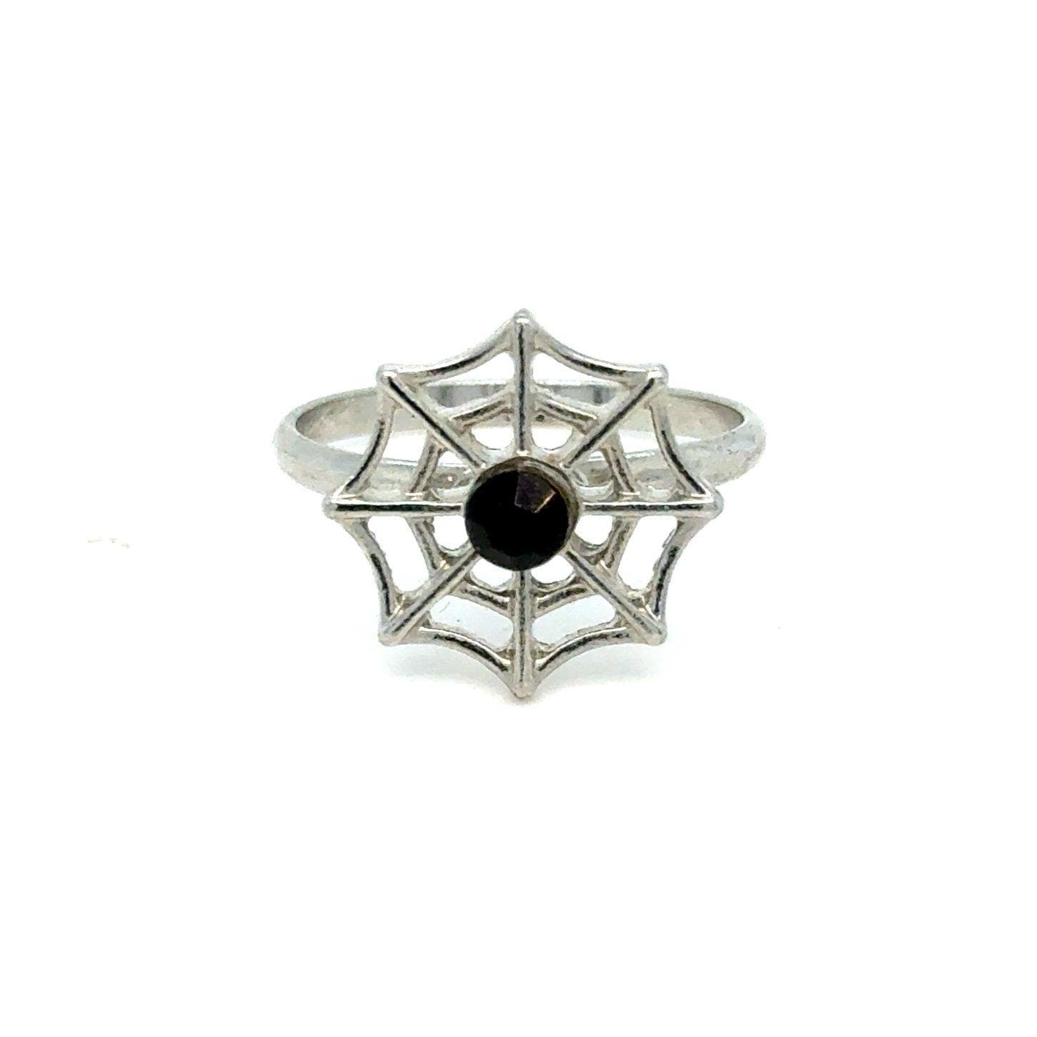Silver Spider Web Onyx Ring