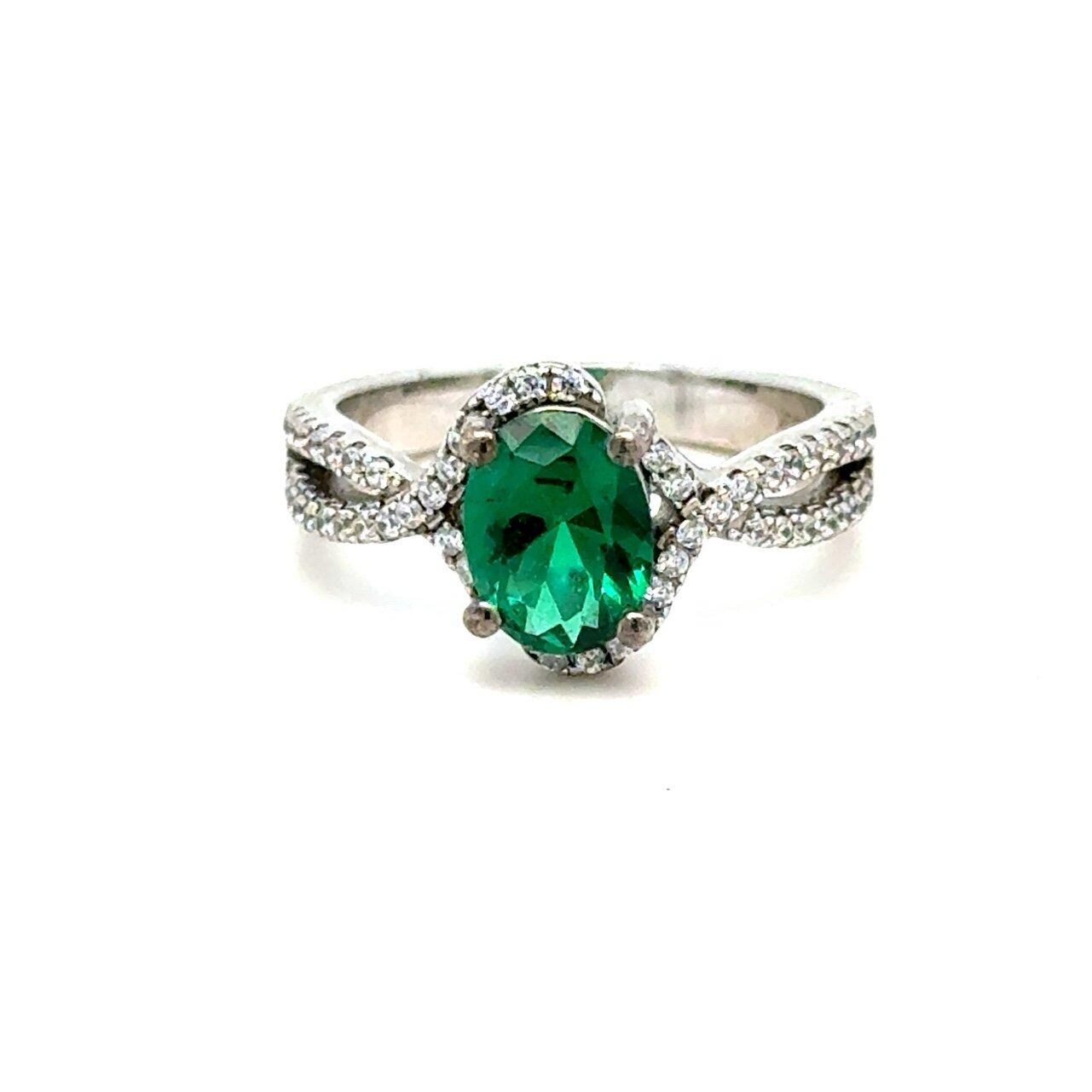Silver 925 Lab. Emerald/Cz Ring