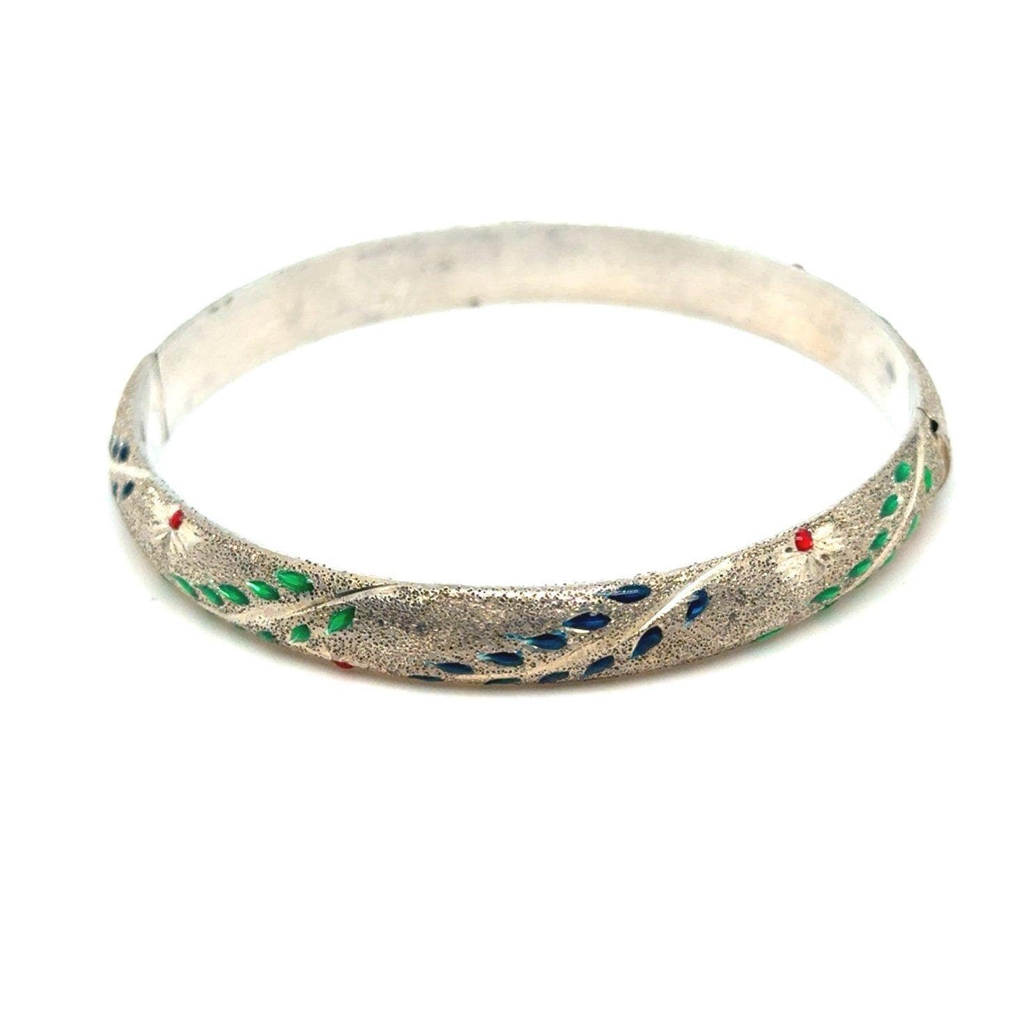 Multicolor Leaf & Flower Design Silver Bangle