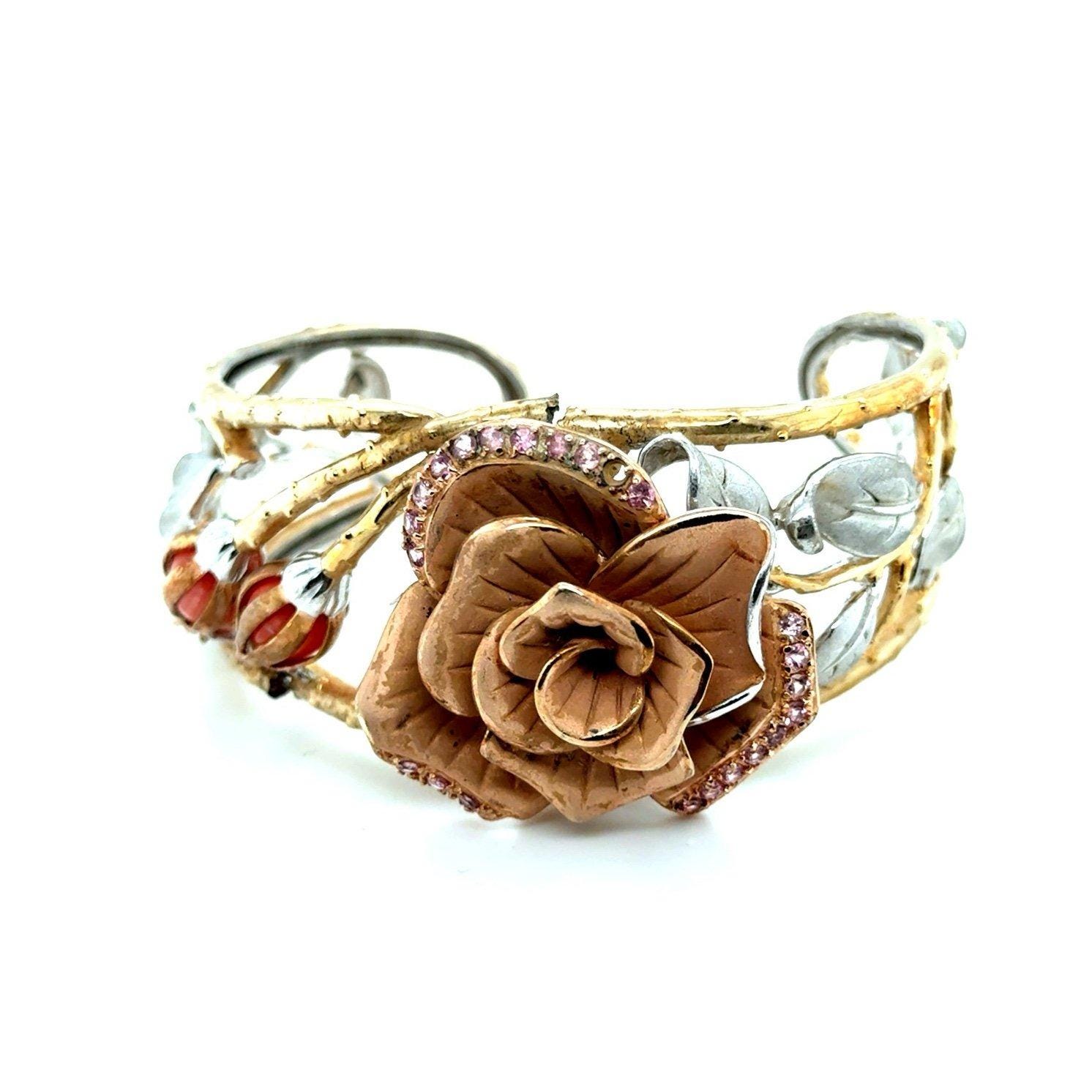 Vintage 925 Silver Rose Flower Cuff
