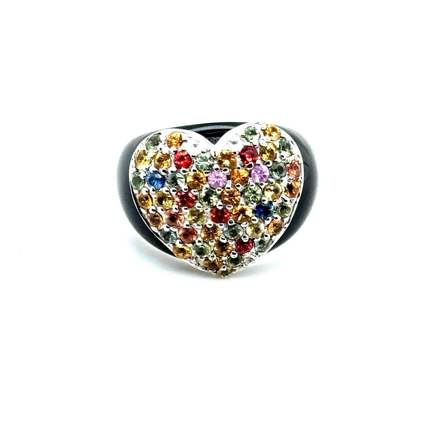 925 Silver Pave Gemstones Heart Ring