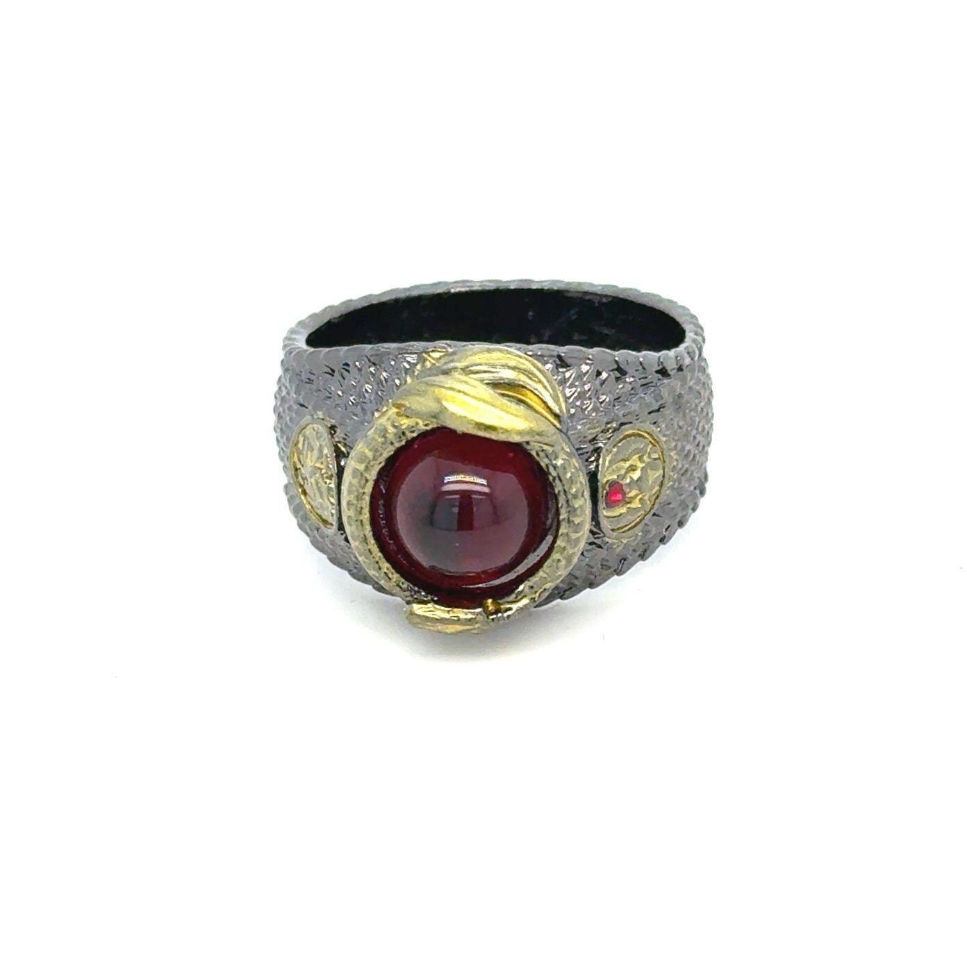 Red Cabuchon Stone Gold Accent Ring
