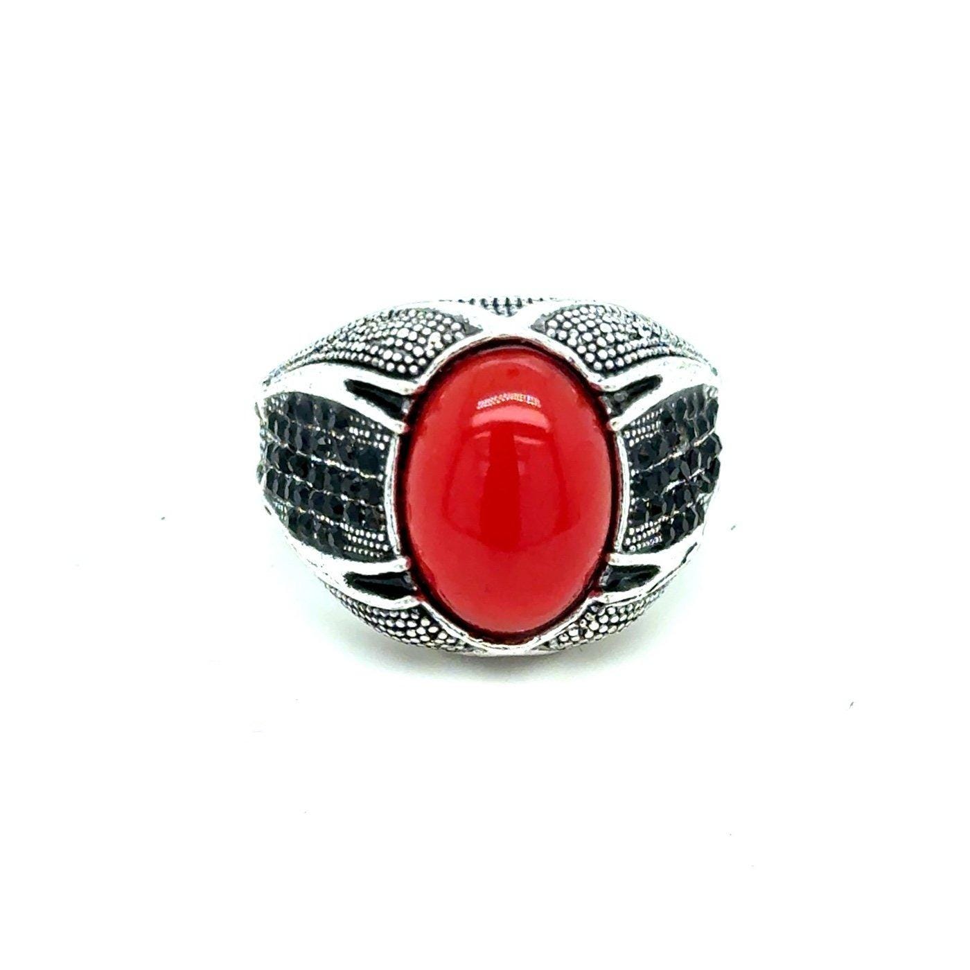 Oval Shaped Red/Black Stones Ring