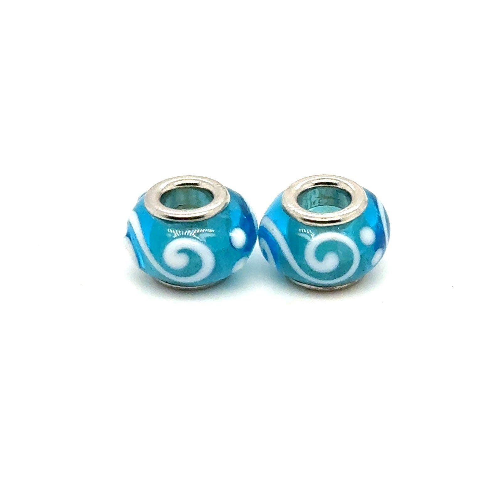 2 Blue Murano Glass White Spiral Charms