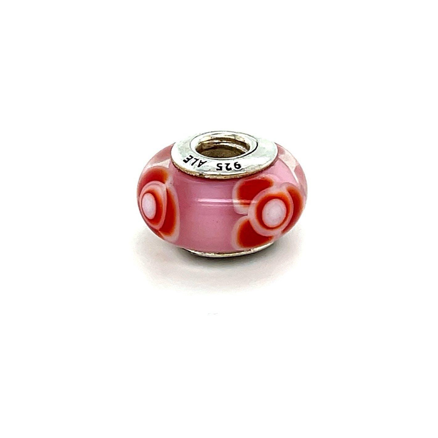 Pandora Red Flower Murano Pink Glass Charm