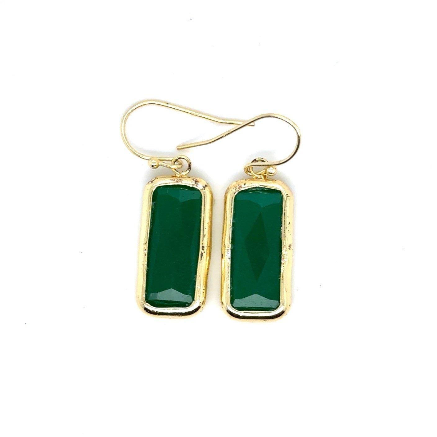 925 Gold Vermeil Rectangular Stone Dangle Earrings
