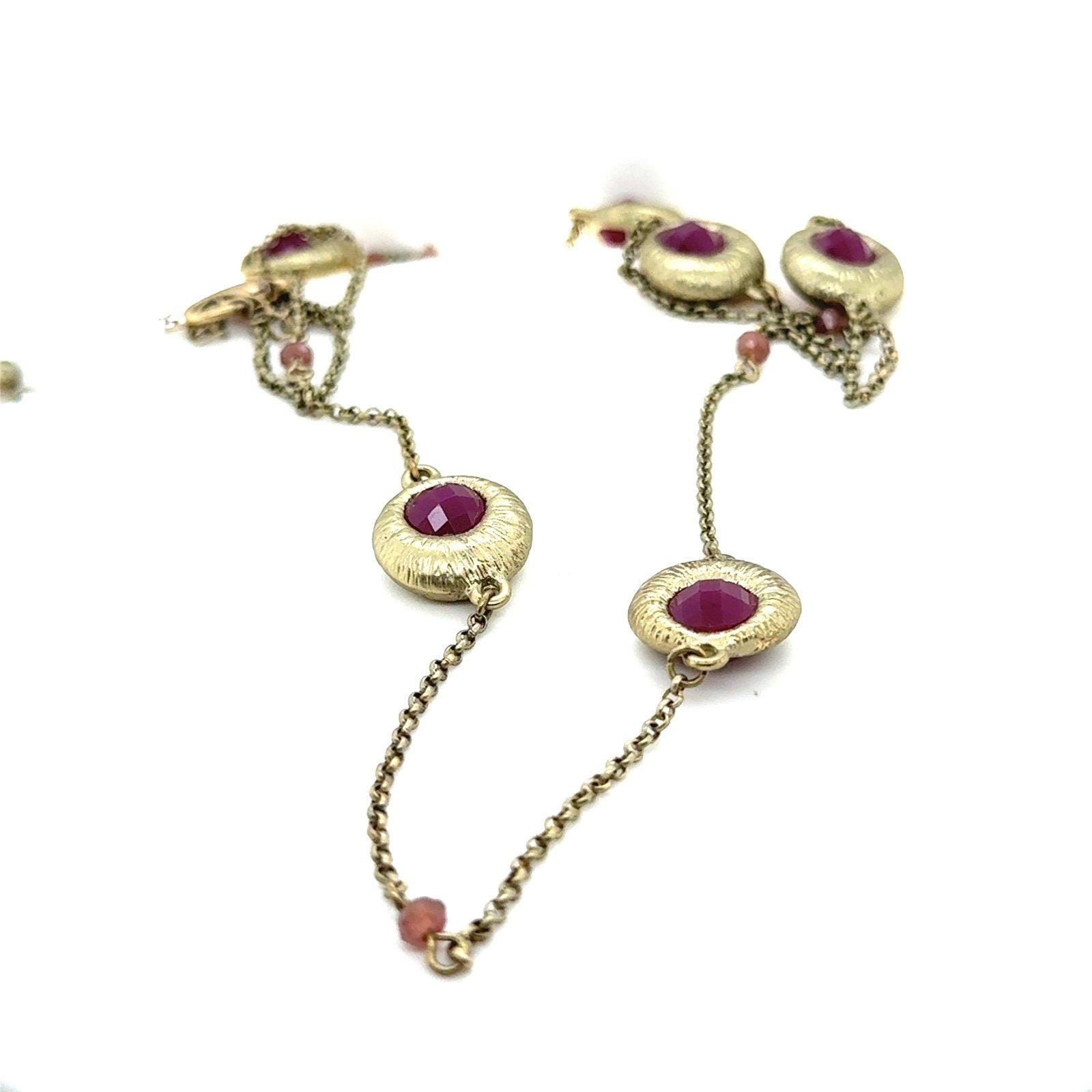 Long Ruby Color Stones Necklace