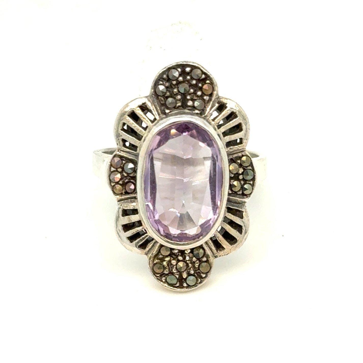 Gorgeous 925 Silver Amethyst/Marcasite Ring