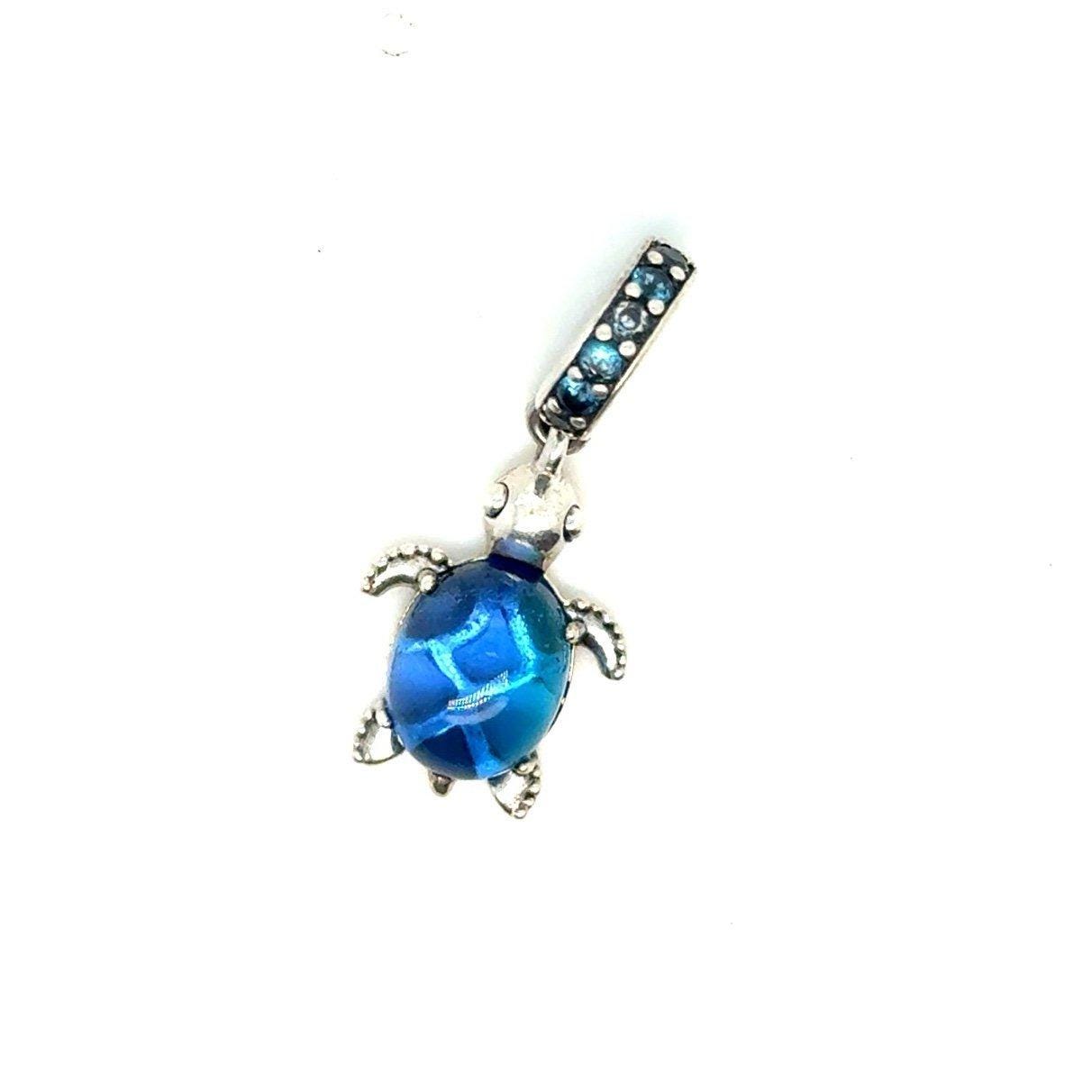Pandora Blue Cabochon Sea Turtle Dangle Charm