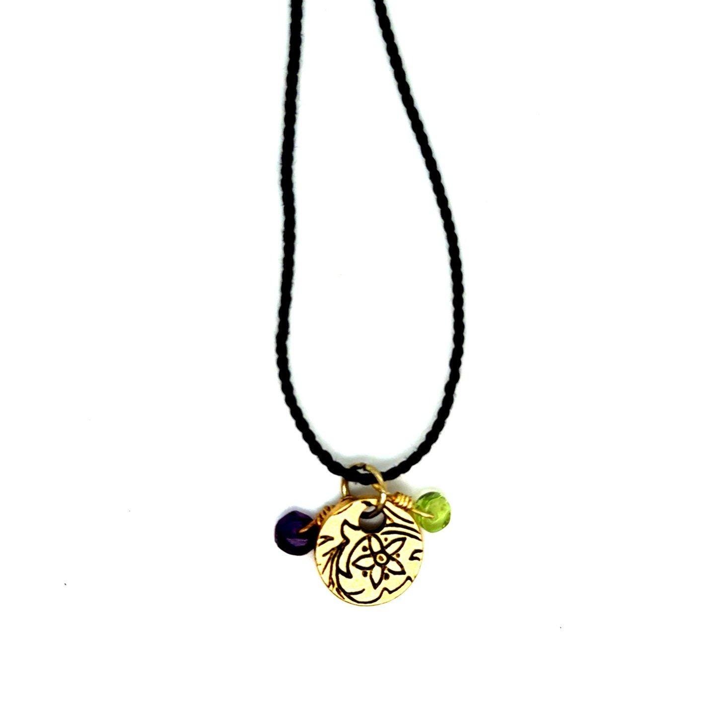 Amethyst/Peridot Black Cord Necklace