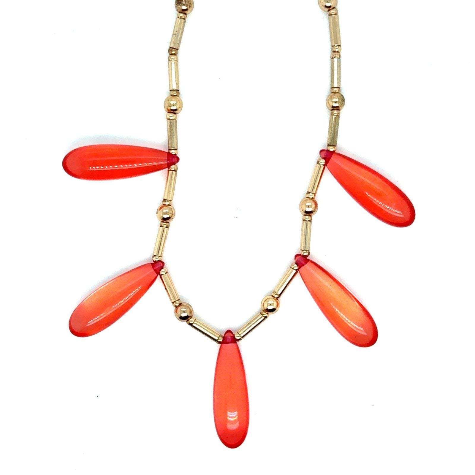 Red Teardrop Station Necklace