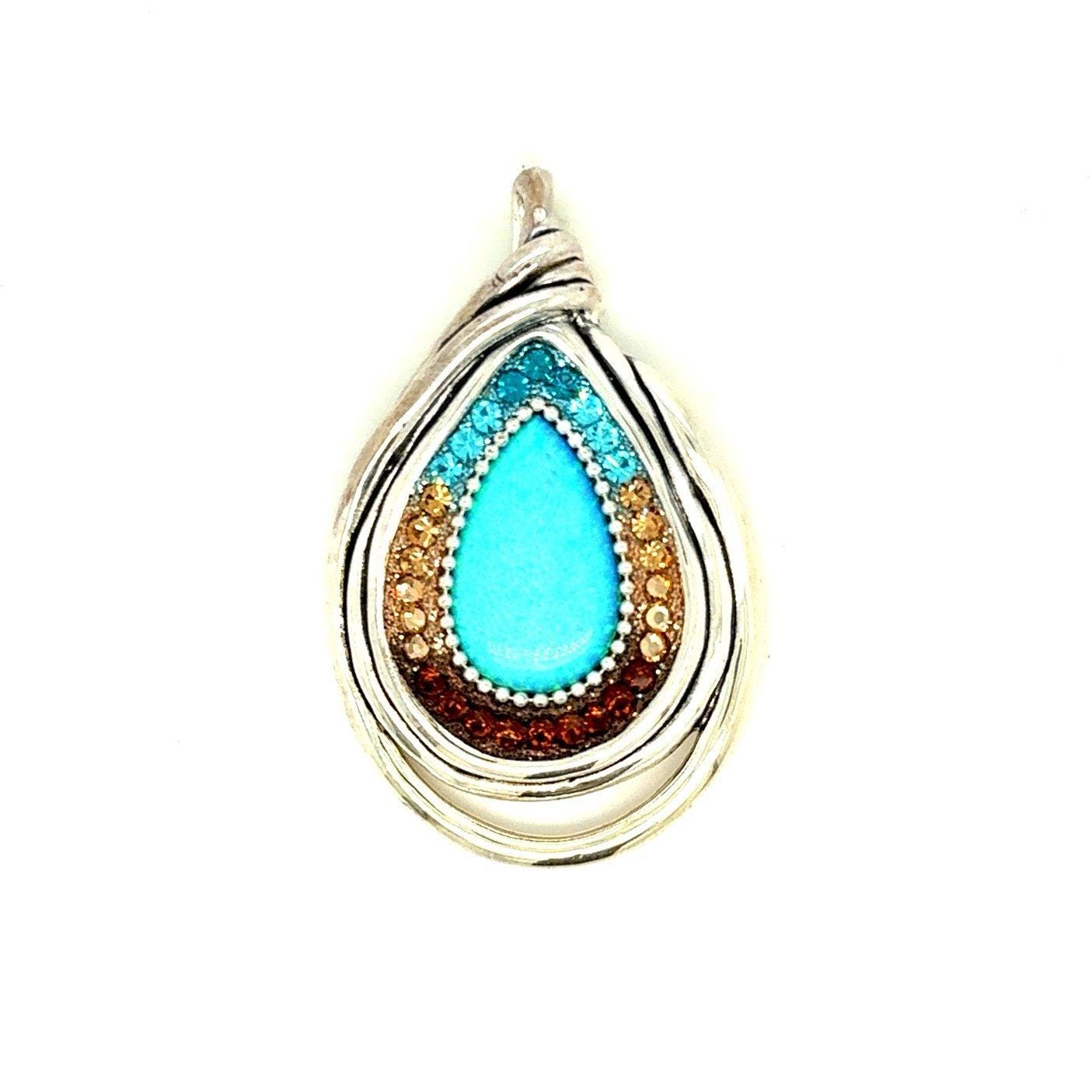 Lovely Silver 925 Opal/ Multicolor Rhinestones Pendant