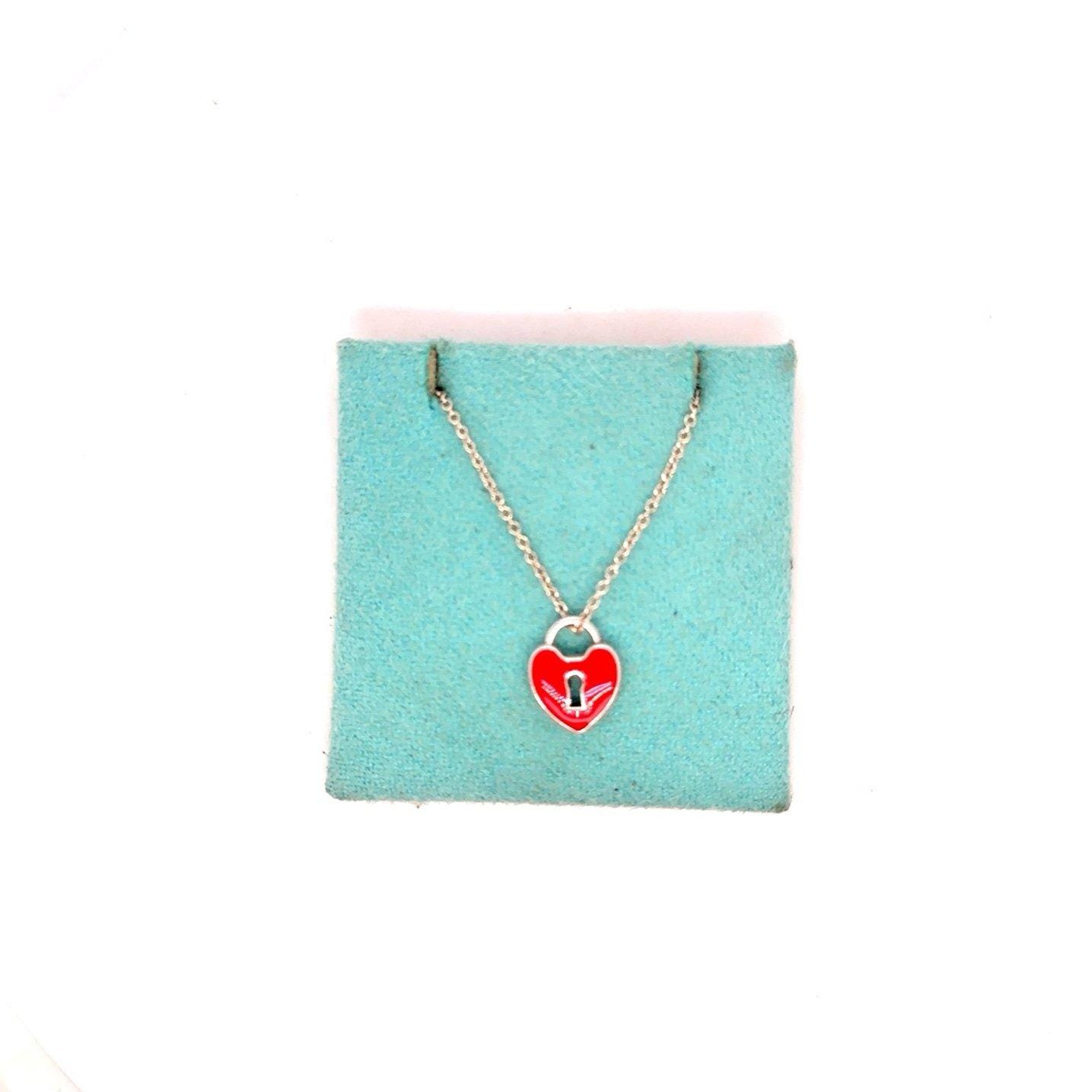 T&Co. 925 Red Enamel Mini Heart Keyhole Necklace