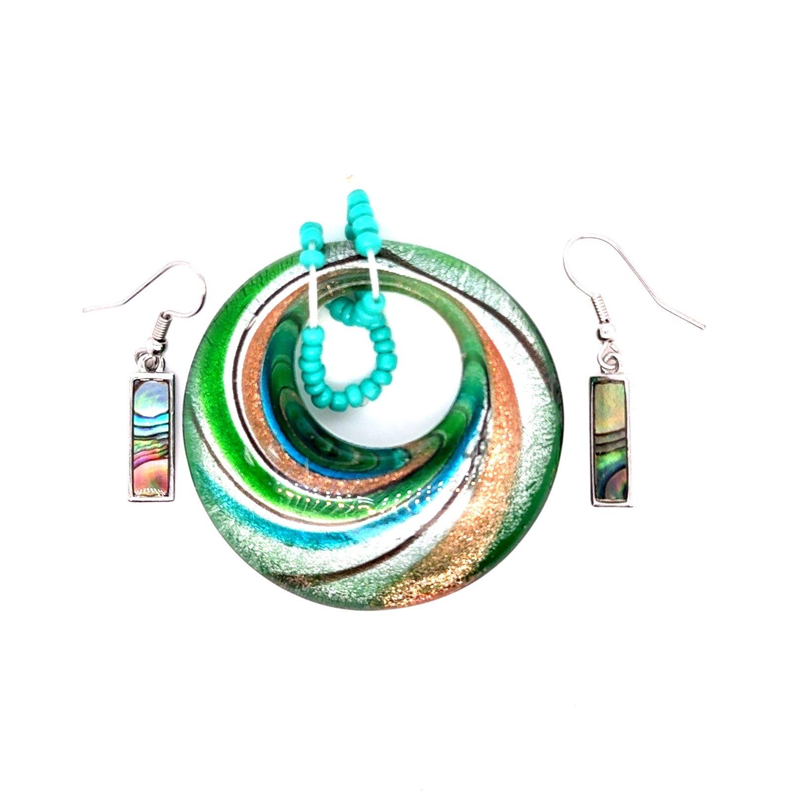 Abalone Design Pendant & Stud