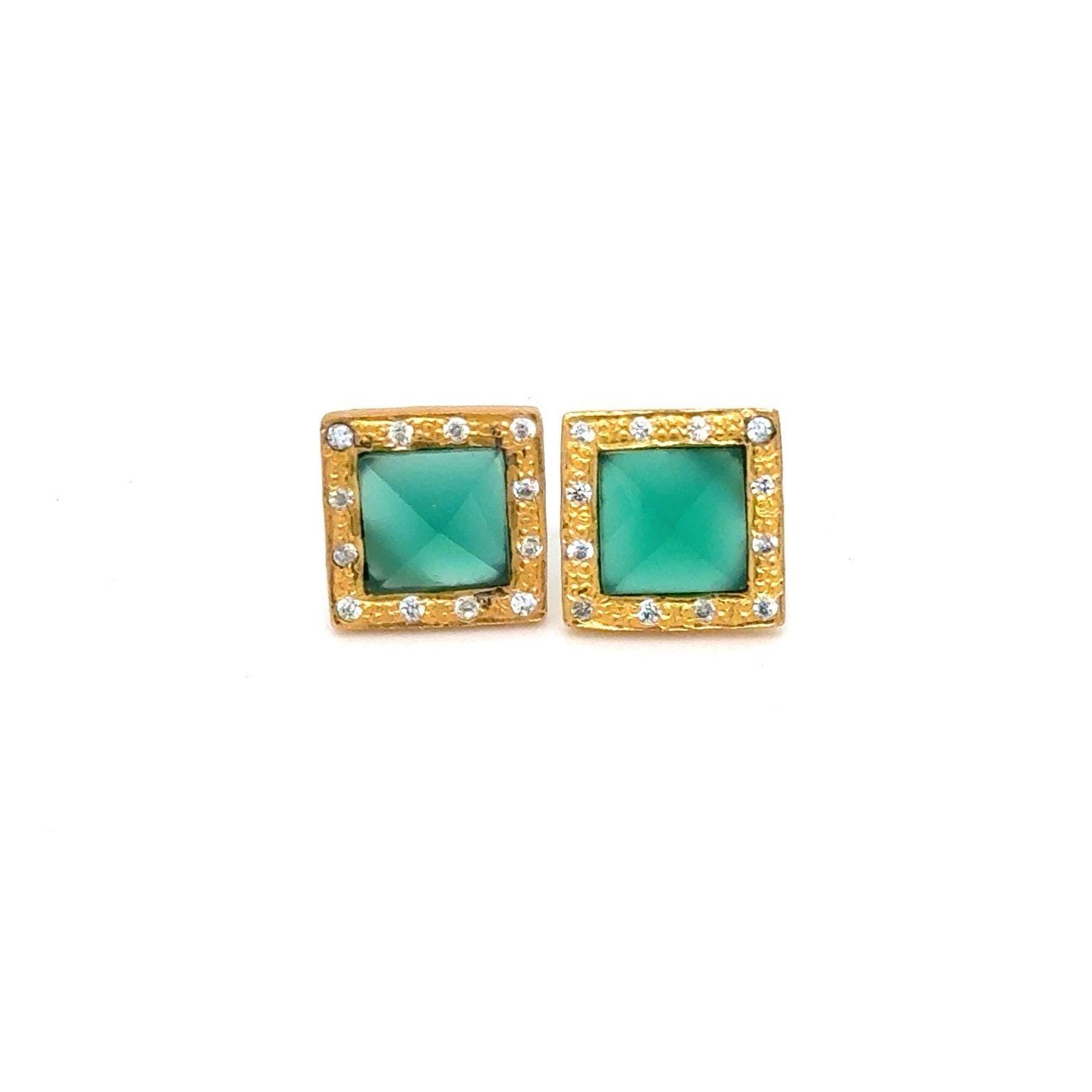 Pyramid Green Stone Square Stud