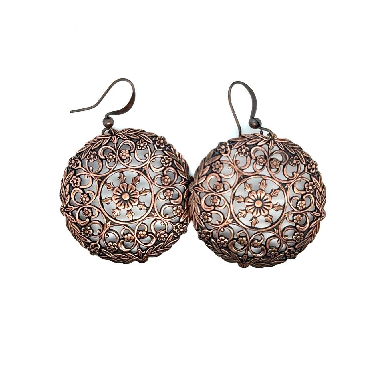 Brown Circle Flower Dangle Earrings
