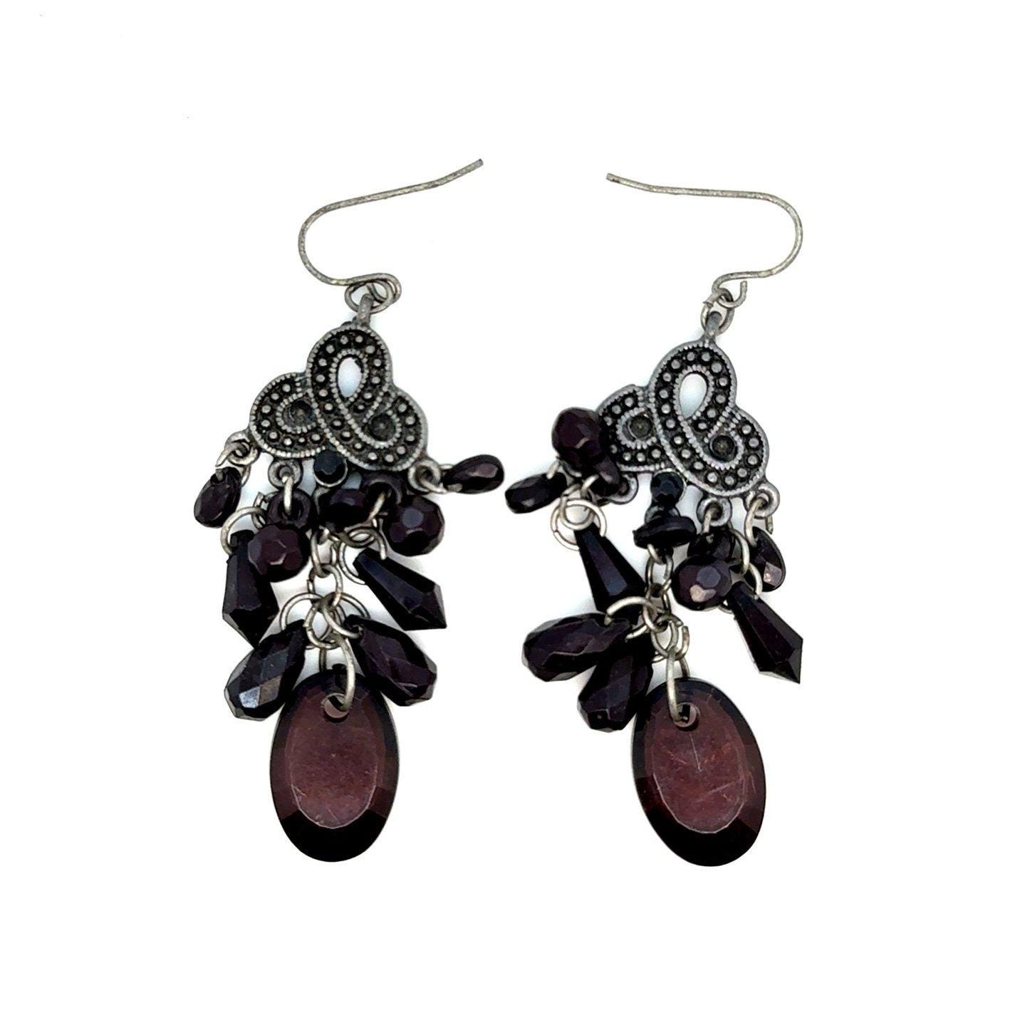 Lovely Black Beaded Dangle Earrings