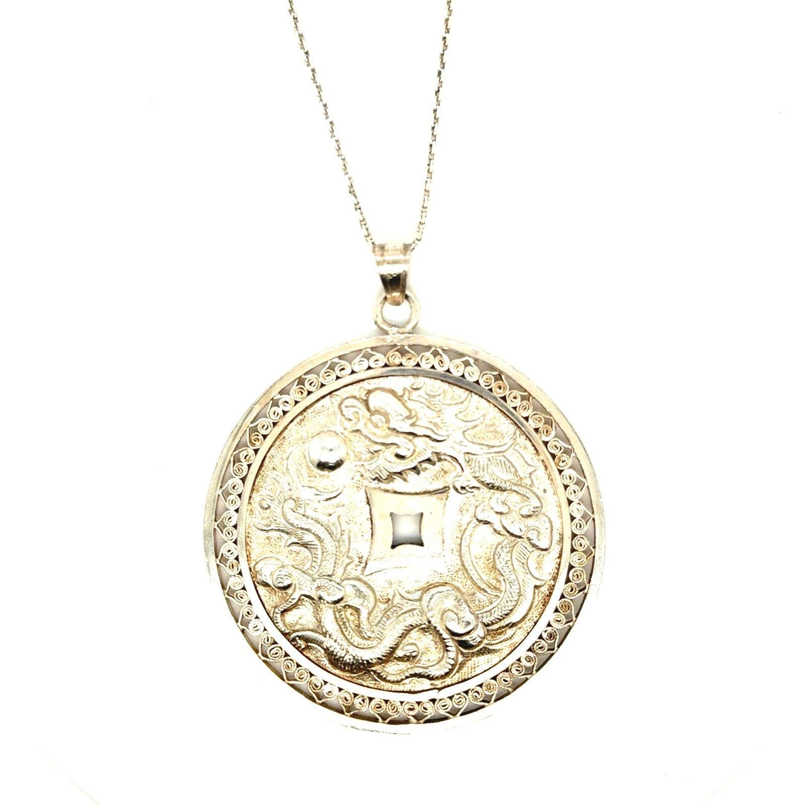 Extra Large Chinese Circle Pendant Necklace