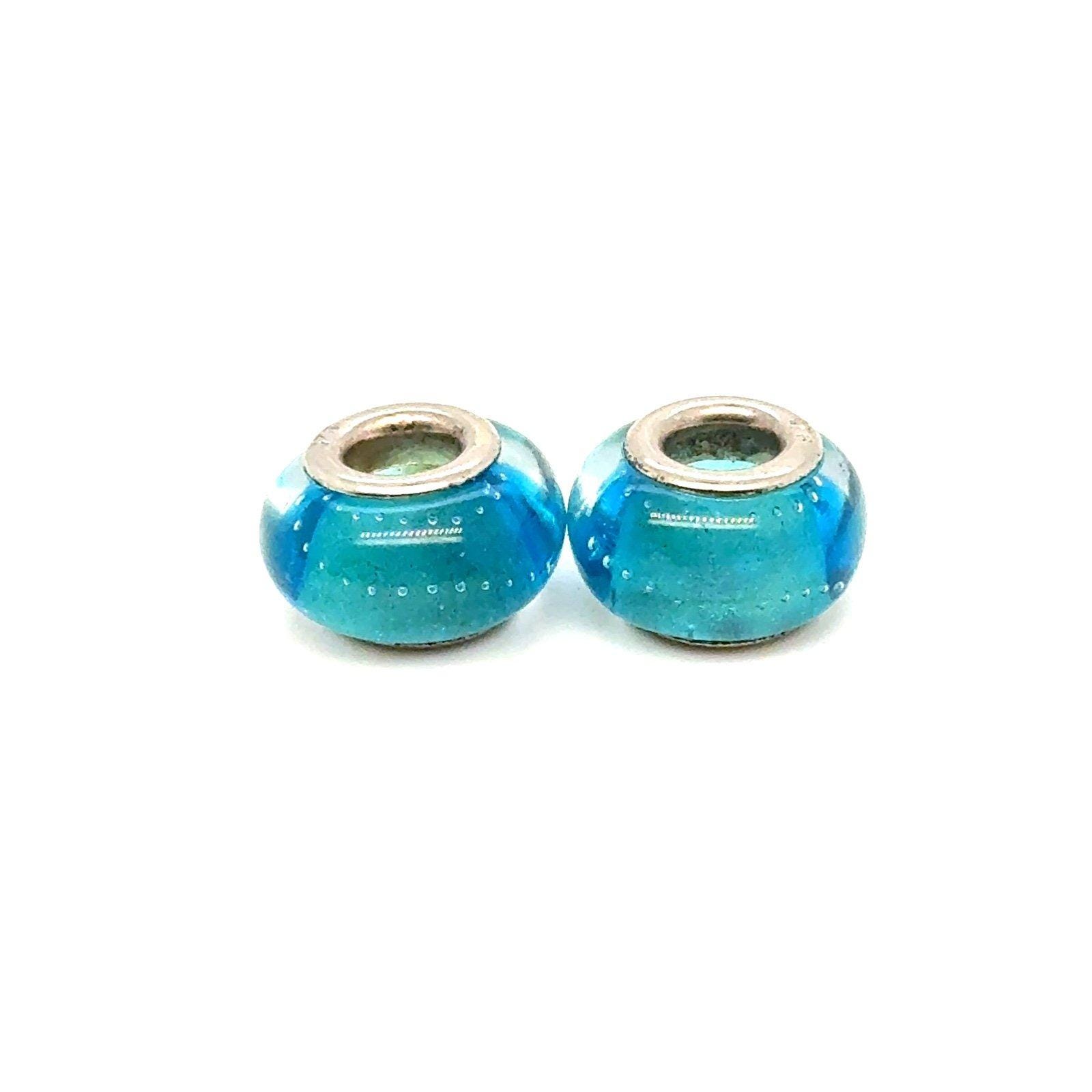 2 Silver 925 Blue Murano Glass Charms