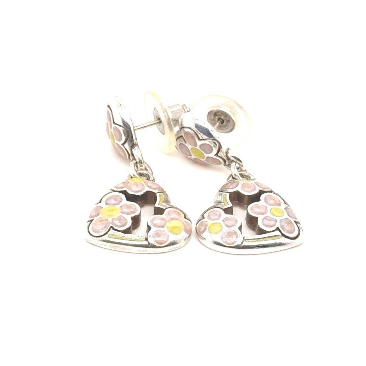Brighton Pink/Yellow Enamel Flower Heart Dangle Earrings
