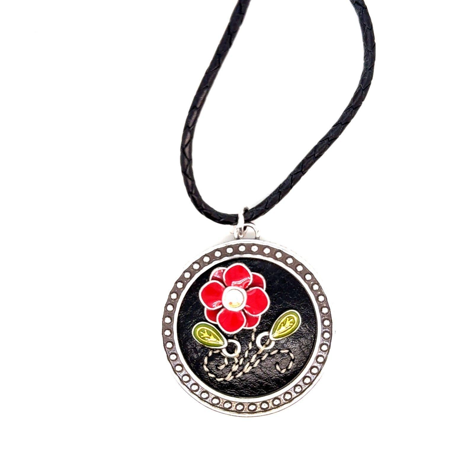 Brighton Black Cord Flower Pendant Necklace