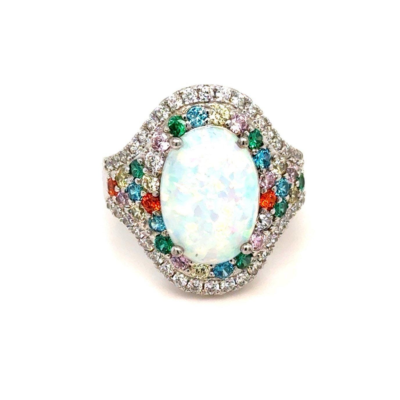 Stunning 925 Silver Opal/Multicolor Stones Ring