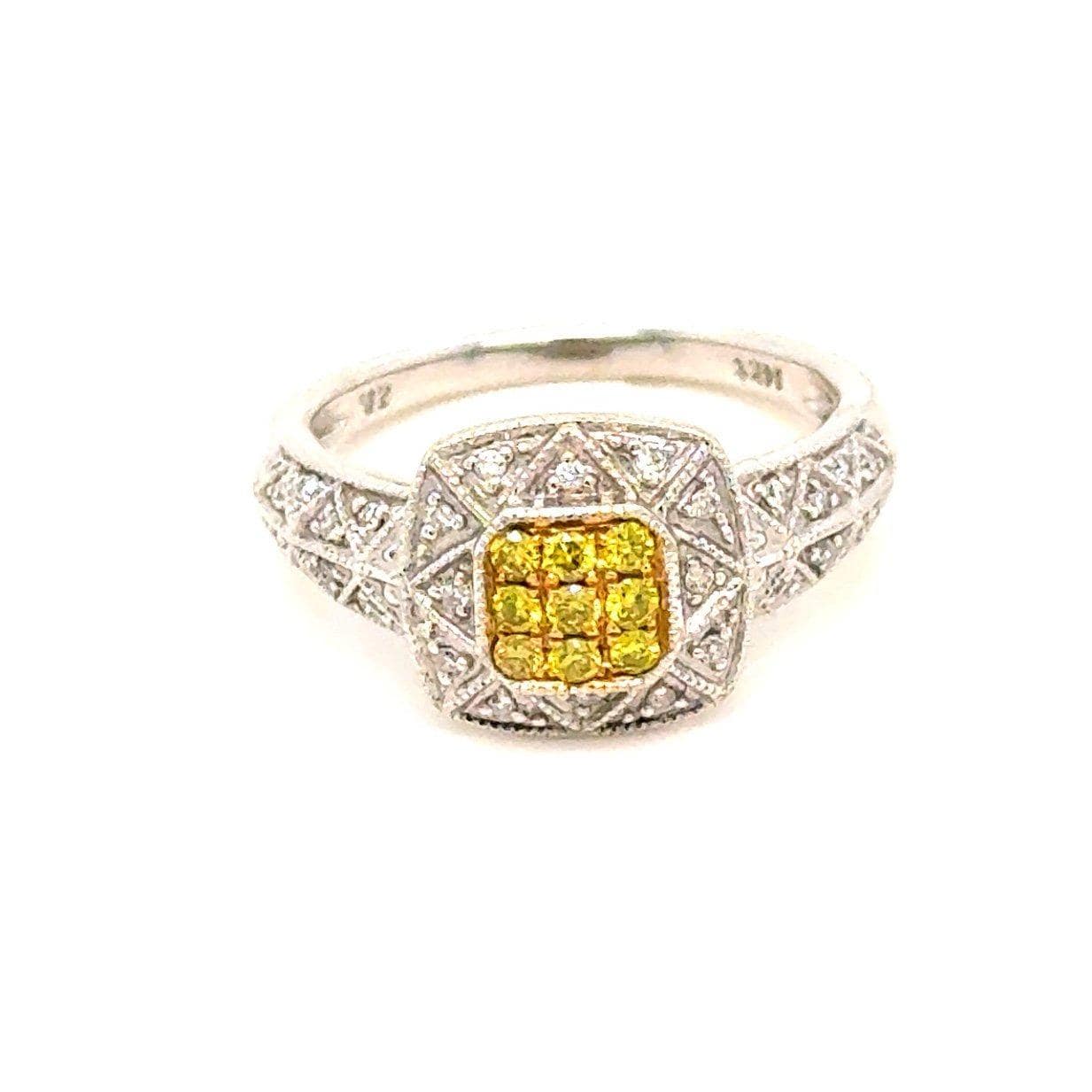 Stunning 14K Gold Yellow & White Diamonds Square Ring