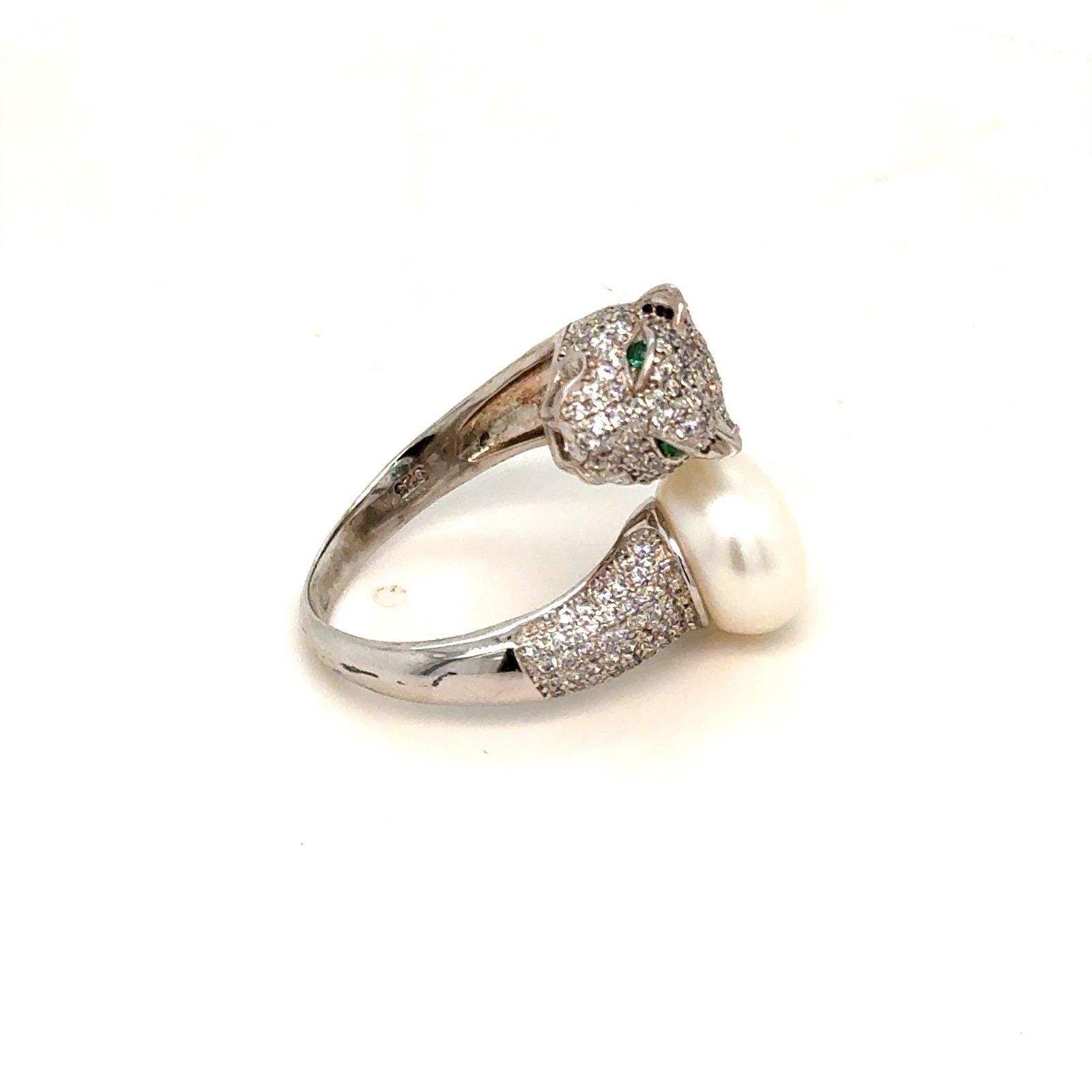 Panther Bypass Pearl 925 Silver Ring
