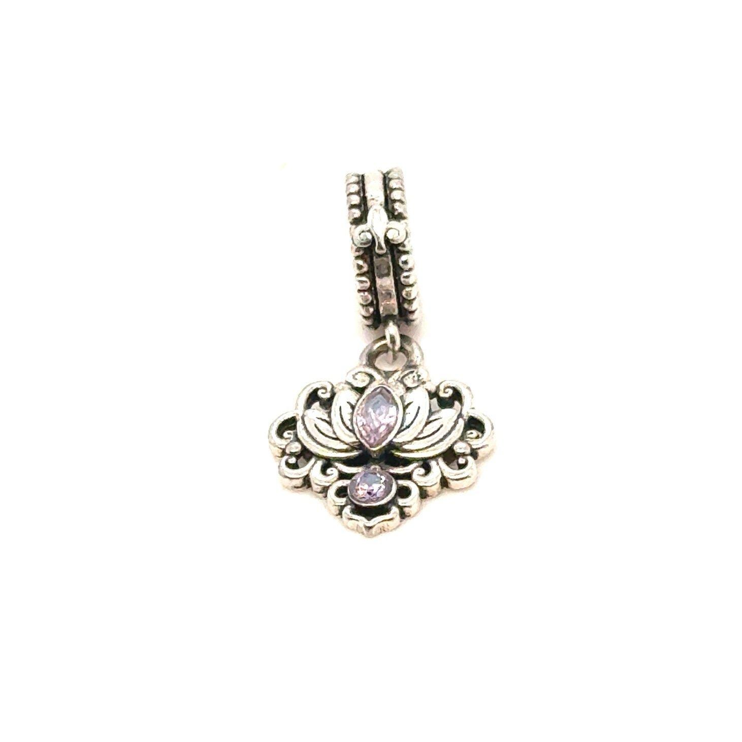 S925 Purple Stone Lotus Flower Charm