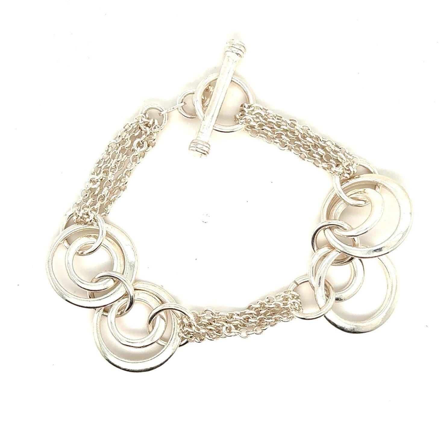 925 Silver Multi-Strand Circle Link Toggle Bracelet