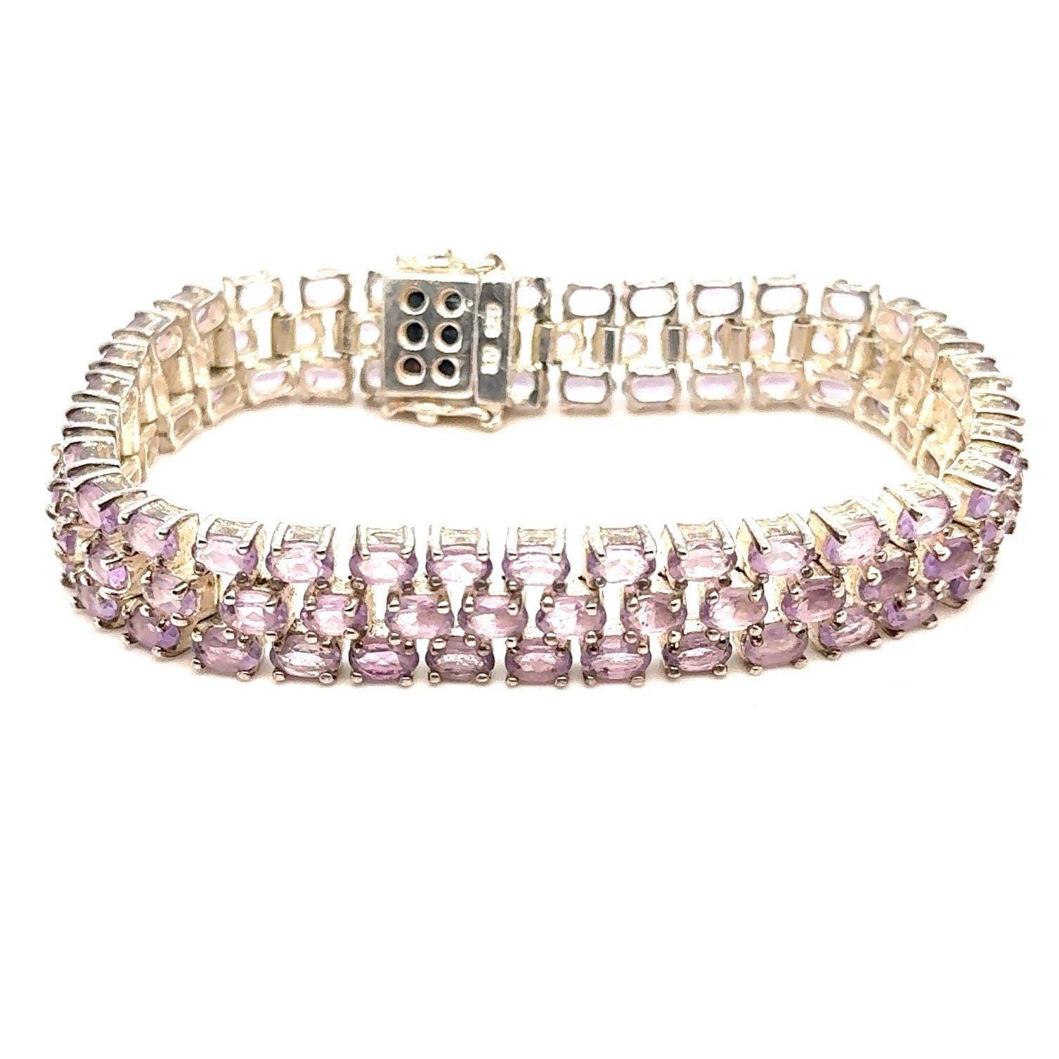 925 Silver 3-Rows Amethsyts Bracelet