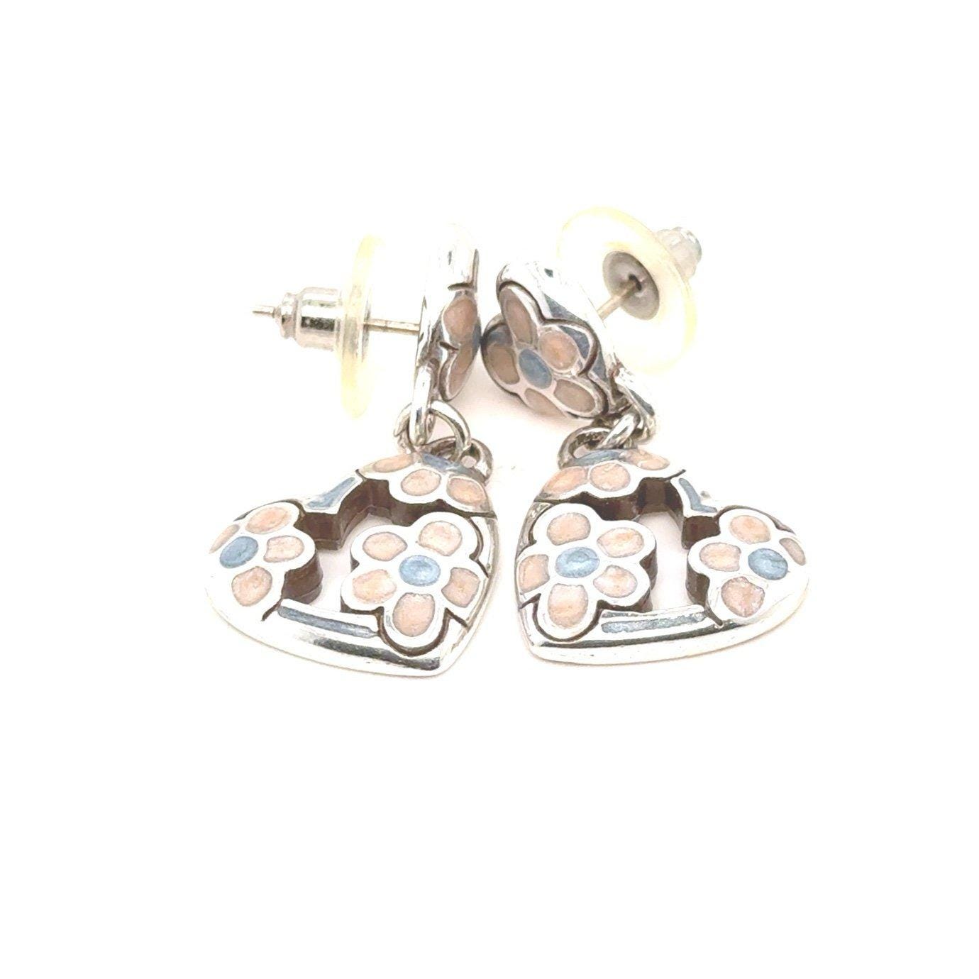 Brighton Pink/Blue Enamel Flower Heart Dangle Earrings