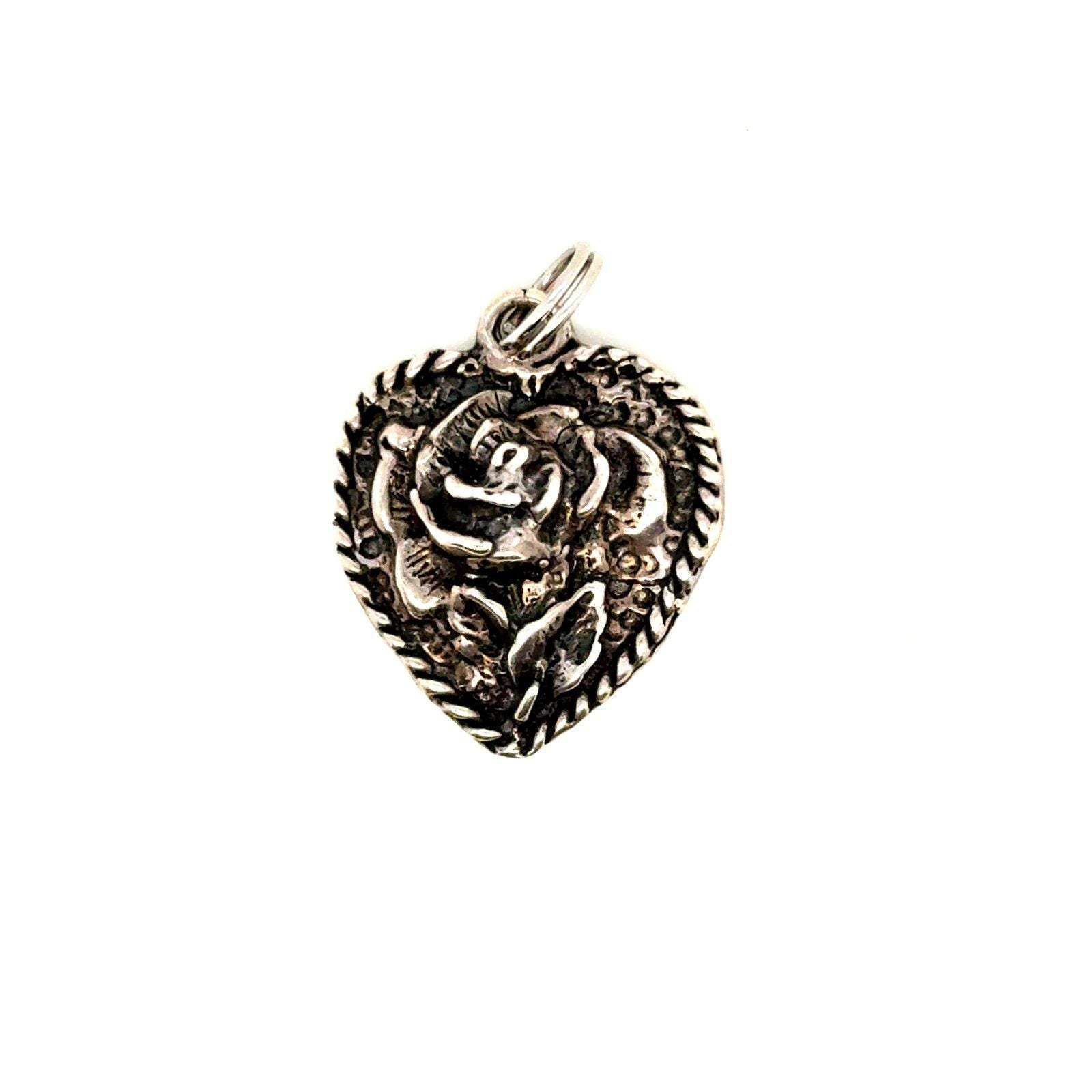 Rose Flower Sterling Heart Charm/Pendant