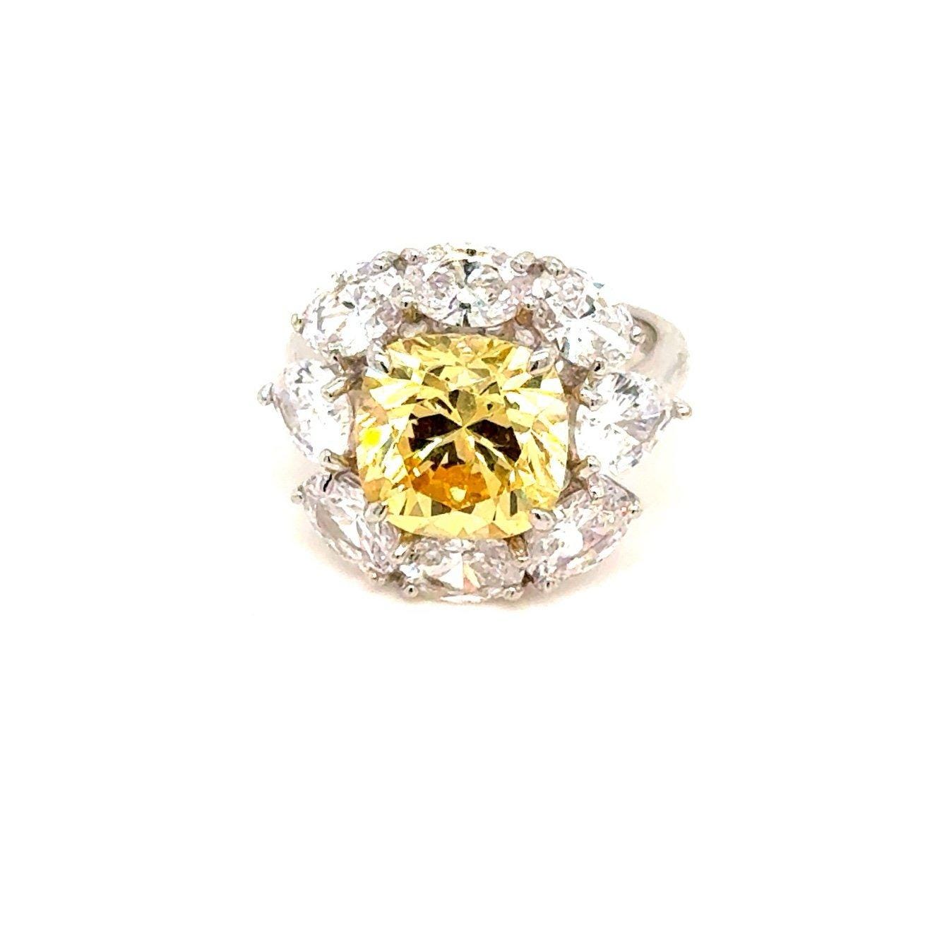 Stunning Sterling Silver 925 Canary/Cz Ring