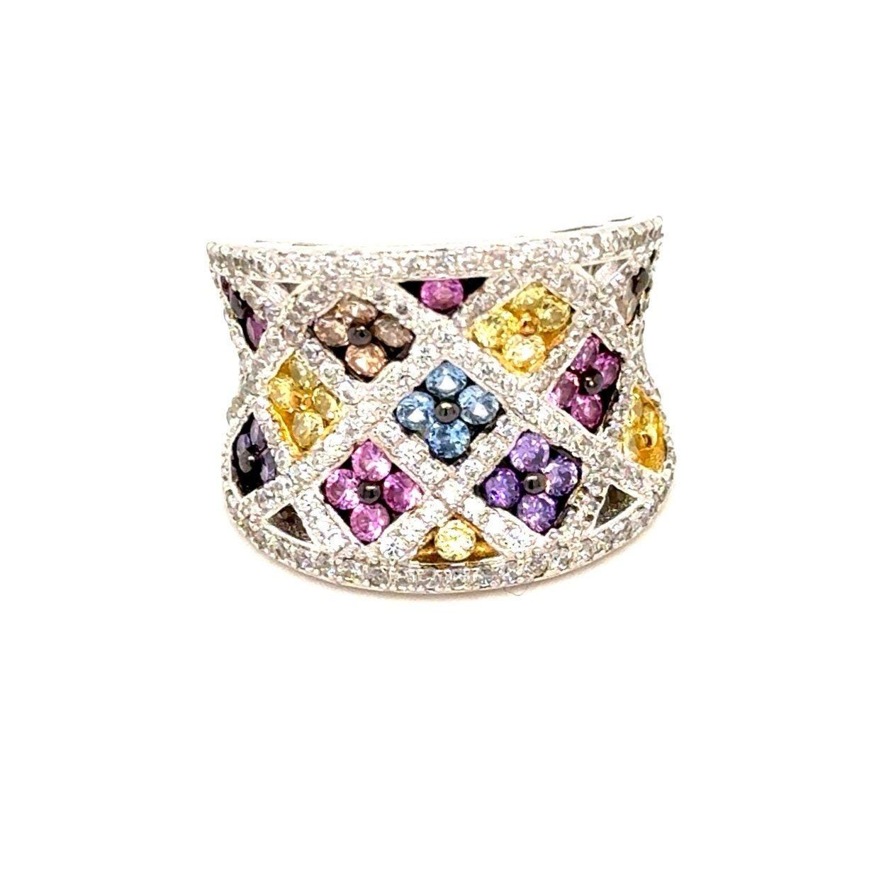Exquisite 925 Silver Multicolor Stones Ring