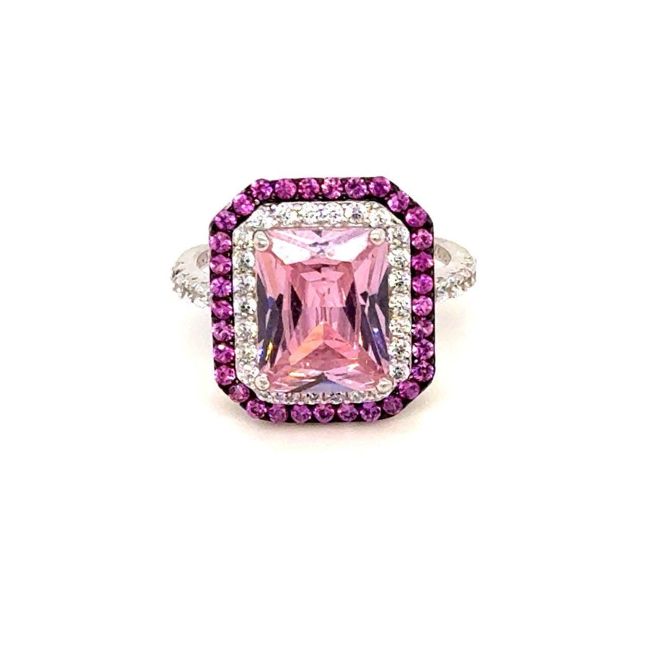 Large Pink/White Silver 925 Ring