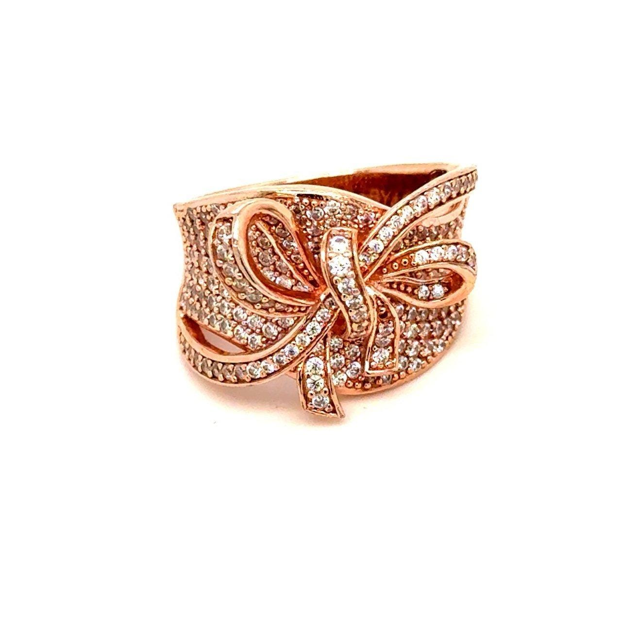 Stunning 925 Rose Gold Cz Bow Ring