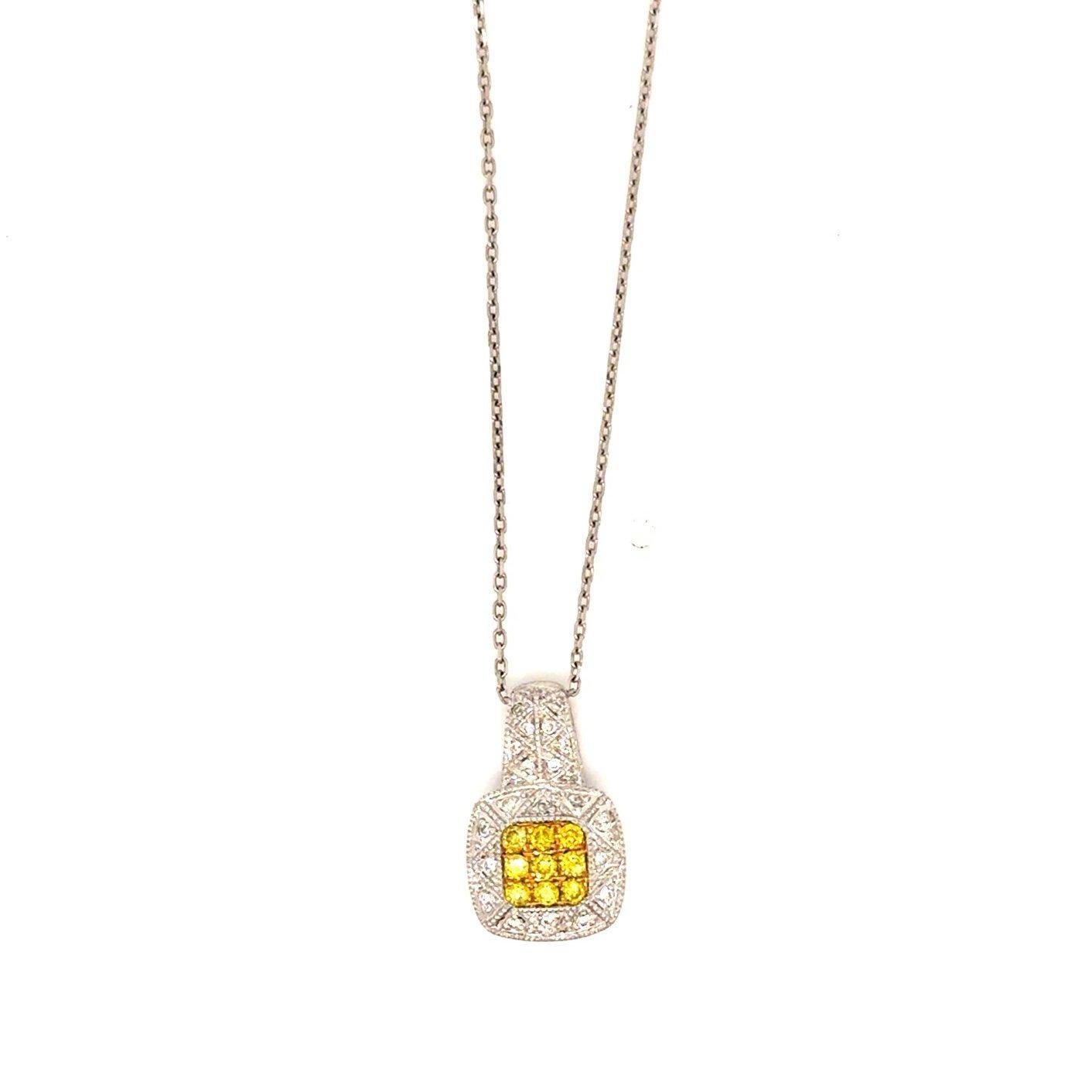 Stunning 14K Gold Yellow & White Diamonds Square Necklace